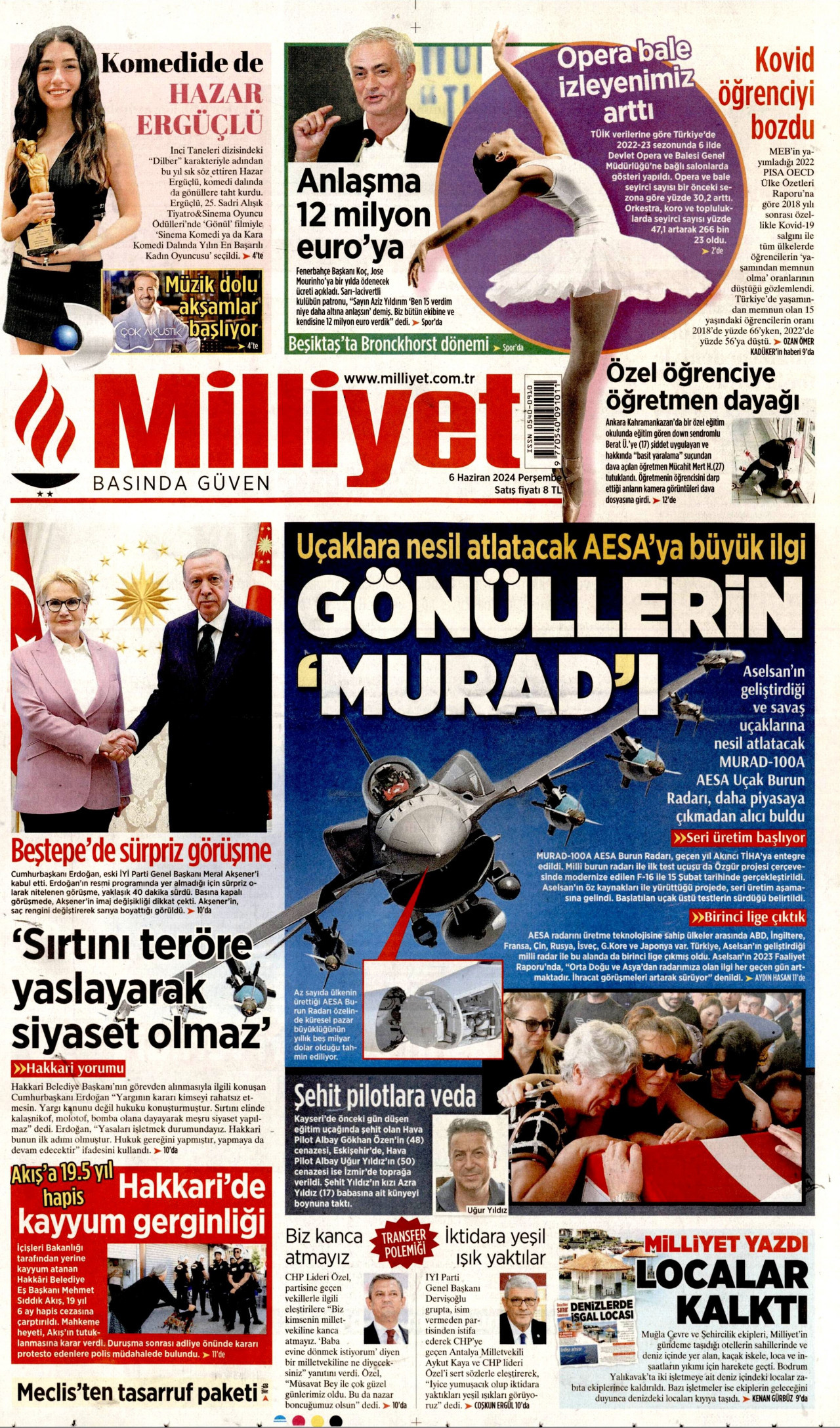 MİLLİYET gazetesinin 6 Haziran 2024 tarihli birinci sayfası