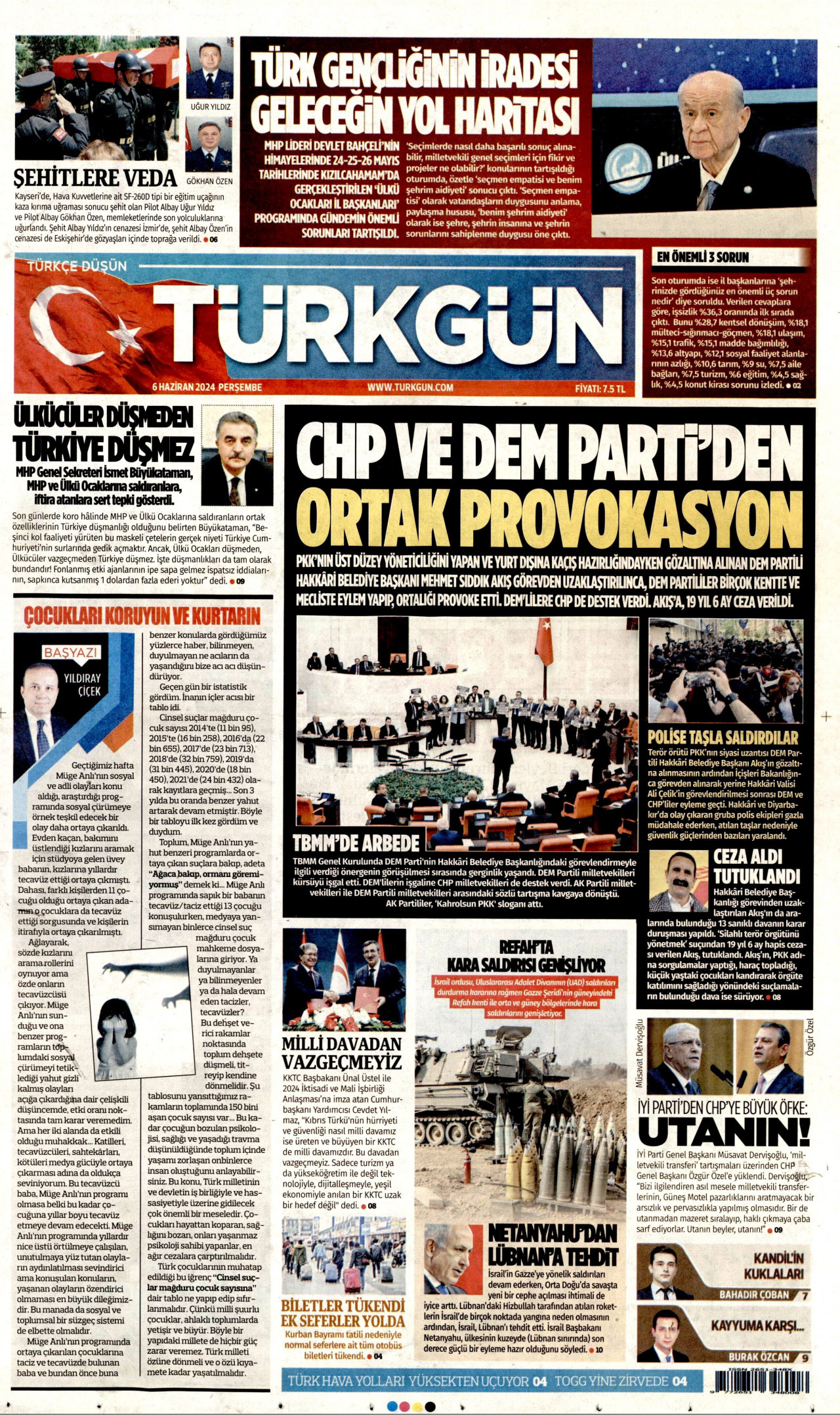 TÜRKGÜN gazetesinin 6 Haziran 2024 tarihli birinci sayfası