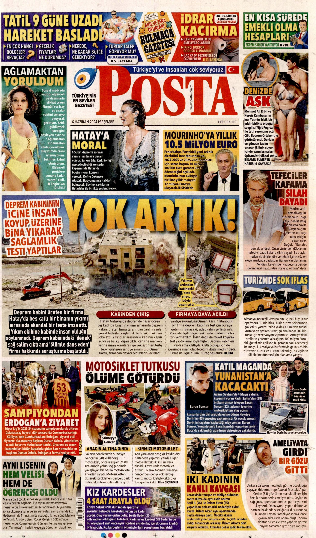 POSTA gazetesinin 6 Haziran 2024 tarihli birinci sayfası