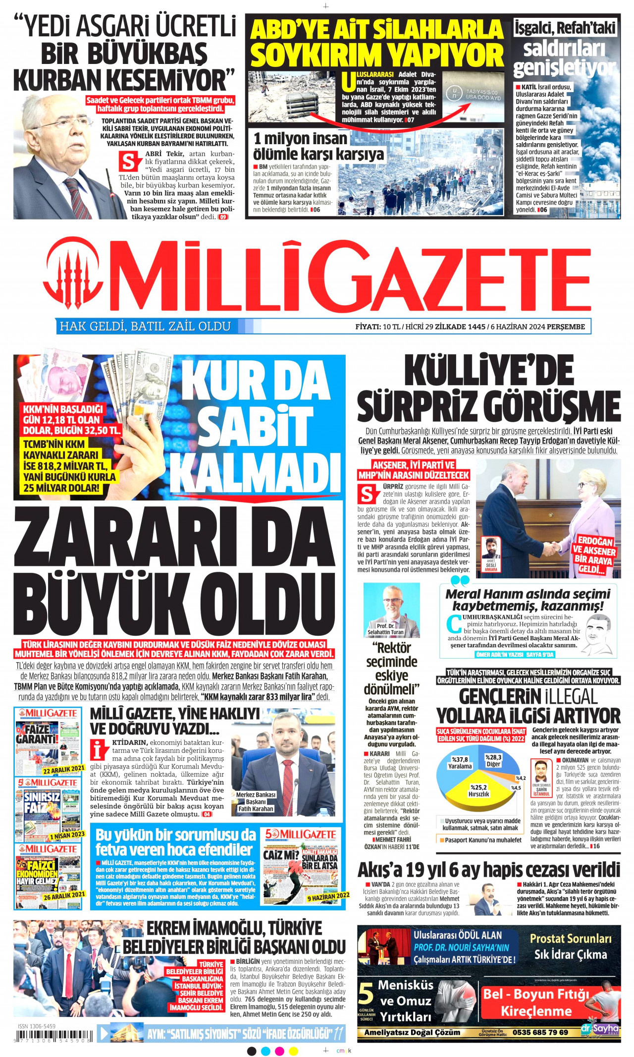 MİLLİ GAZETE gazetesinin 6 Haziran 2024 tarihli birinci sayfası