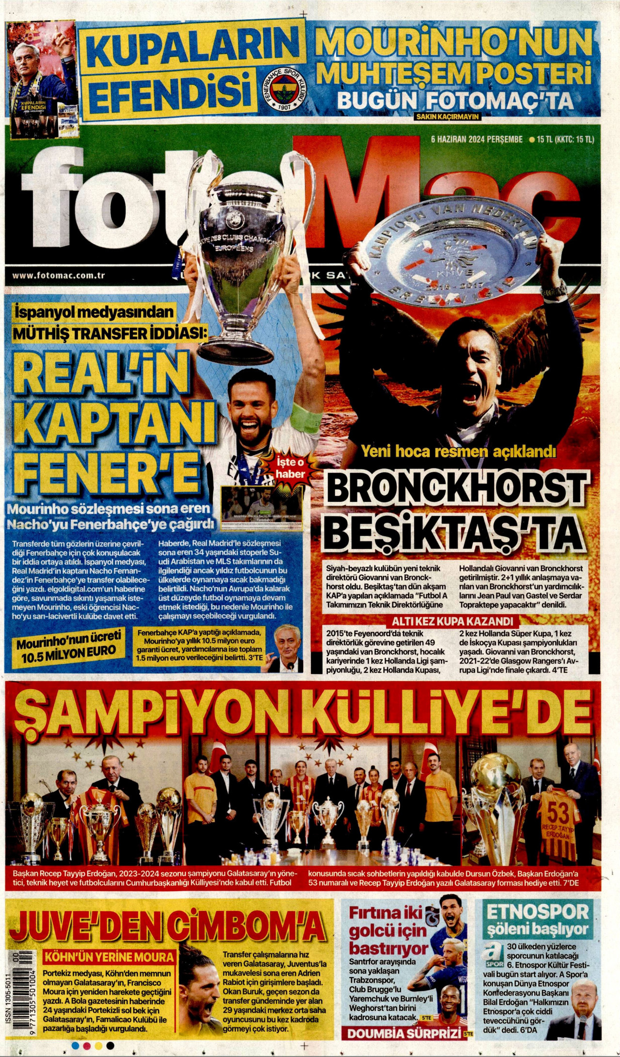 FOTOMAÇ gazetesinin 6 Haziran 2024 tarihli birinci sayfası
