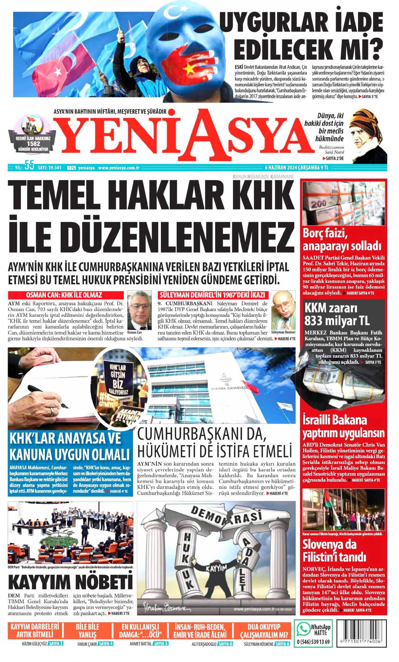 YENİ ASYA gazetesinin 6 Haziran 2024 tarihli birinci sayfası