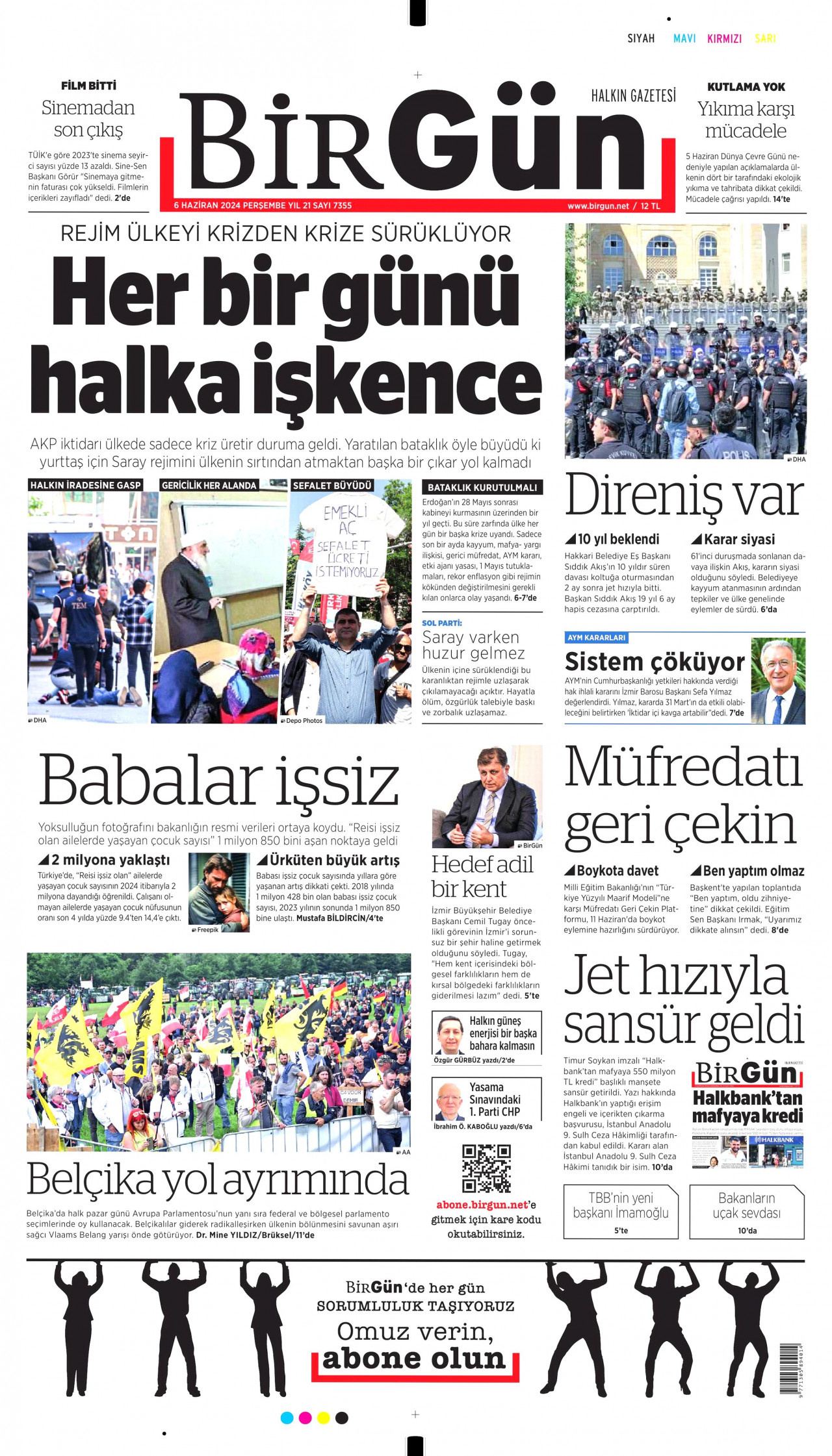 BİRGÜN gazetesinin 6 Haziran 2024 tarihli birinci sayfası