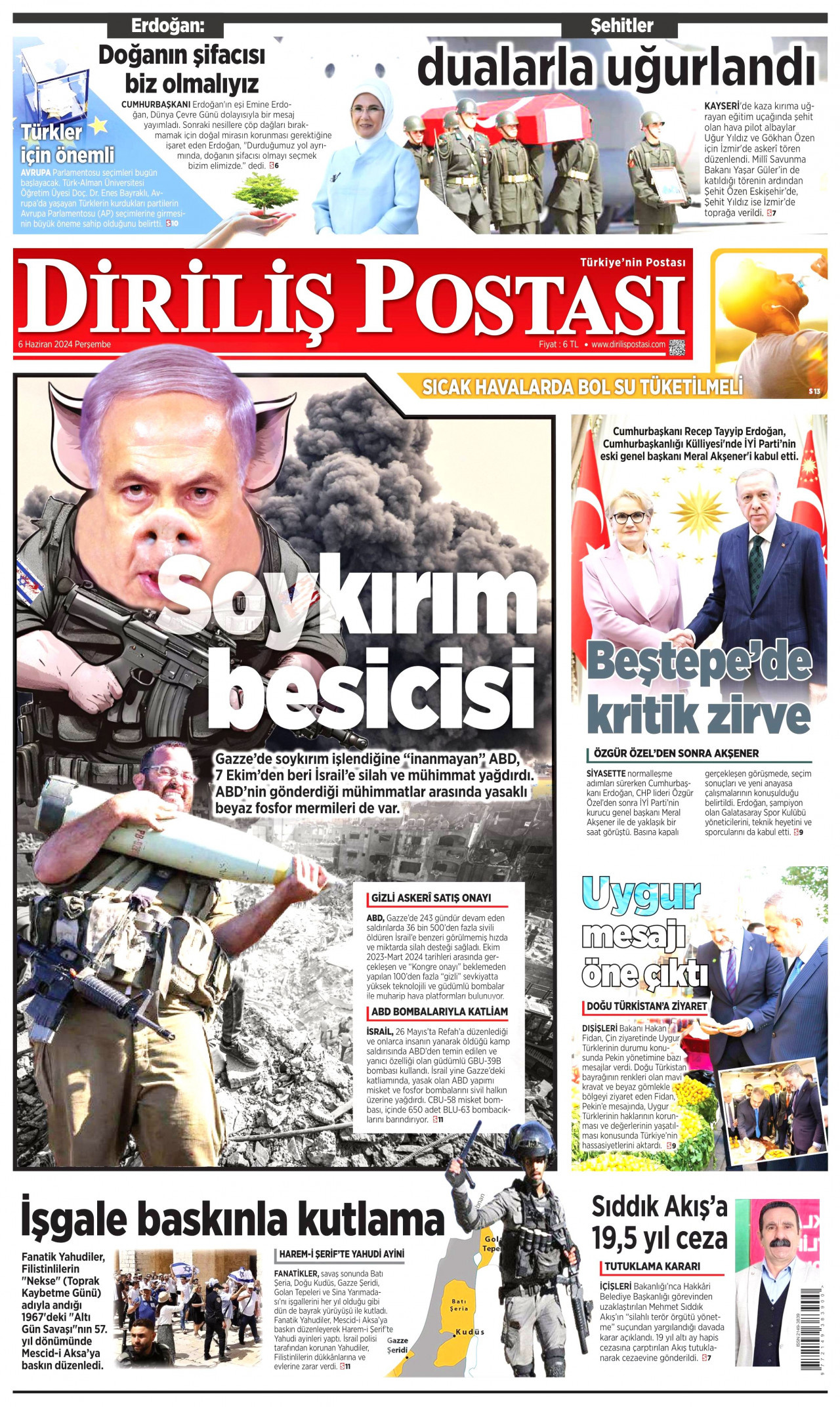 DİRİLİŞ POSTASI gazetesinin 6 Haziran 2024 tarihli birinci sayfası
