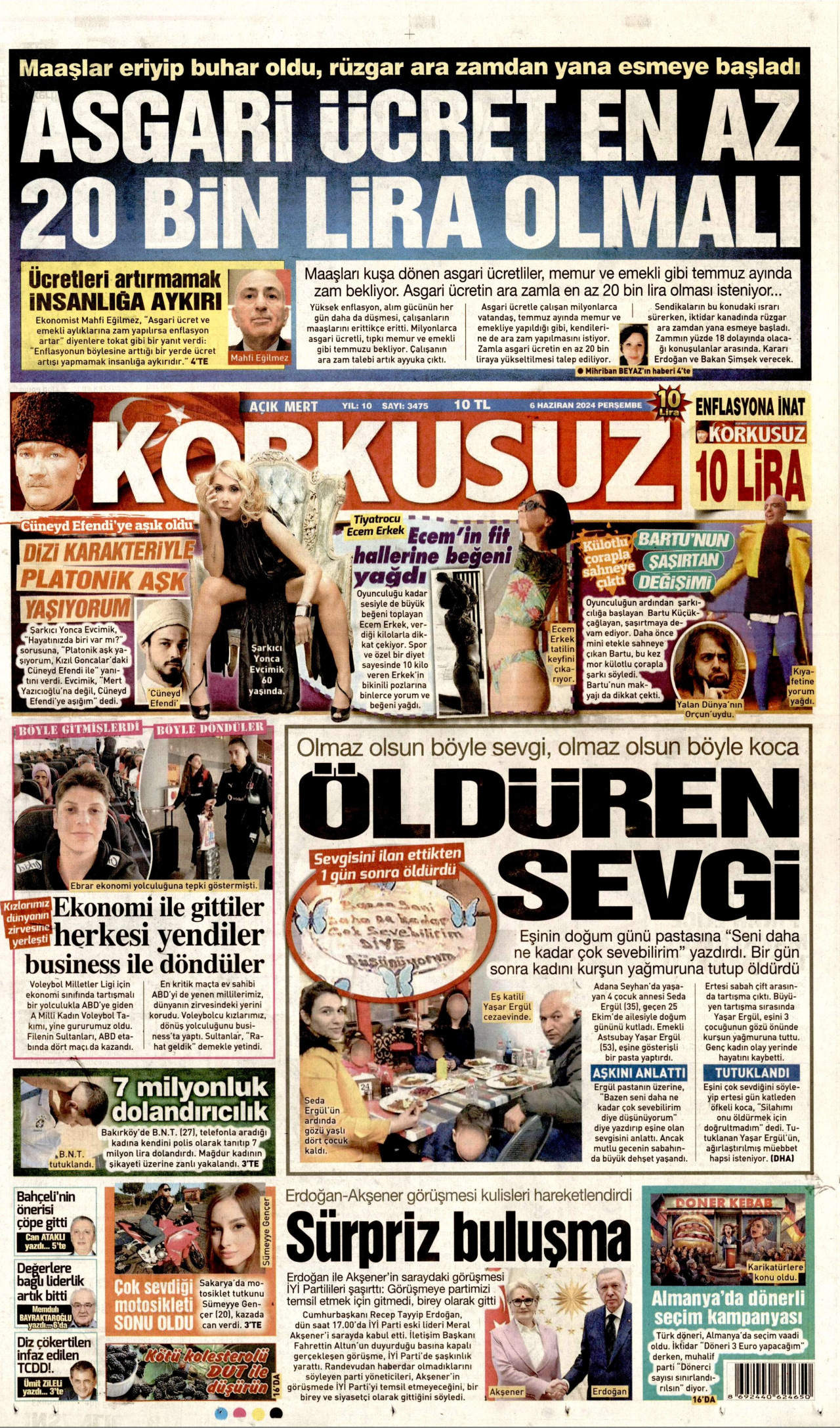 KORKUSUZ gazetesinin 6 Haziran 2024 tarihli birinci sayfası