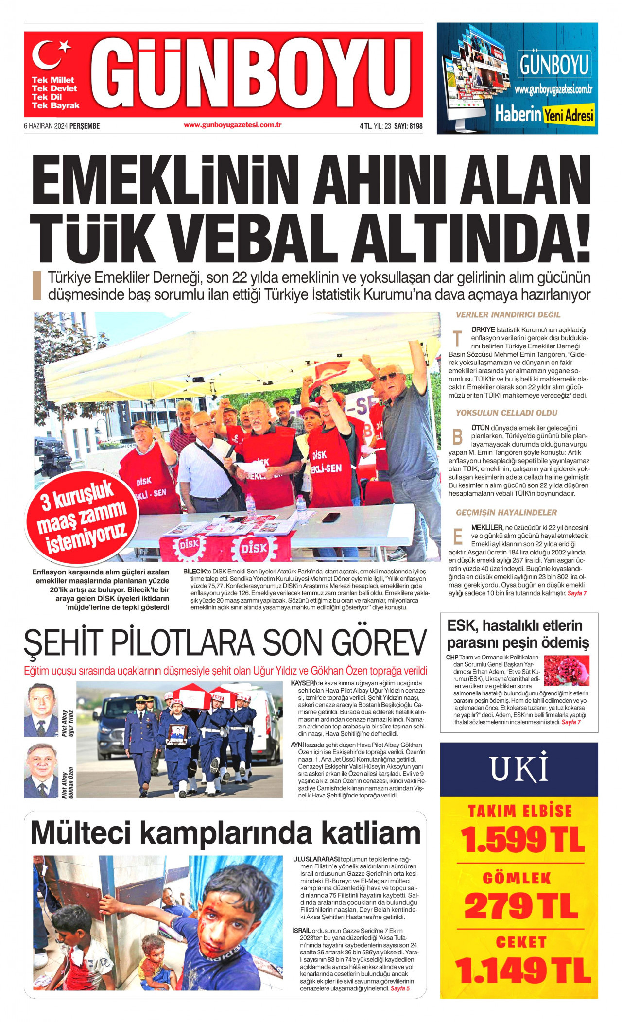GÜNBOYU gazetesinin 6 Haziran 2024 tarihli birinci sayfası