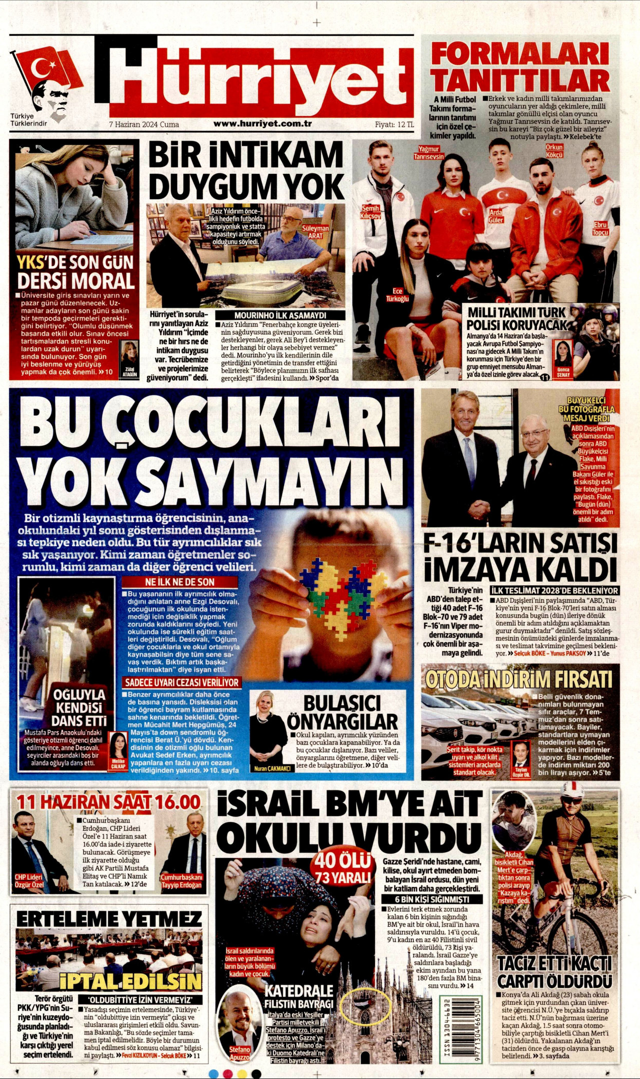 HÜRRİYET gazetesinin 7 Haziran 2024 tarihli birinci sayfası