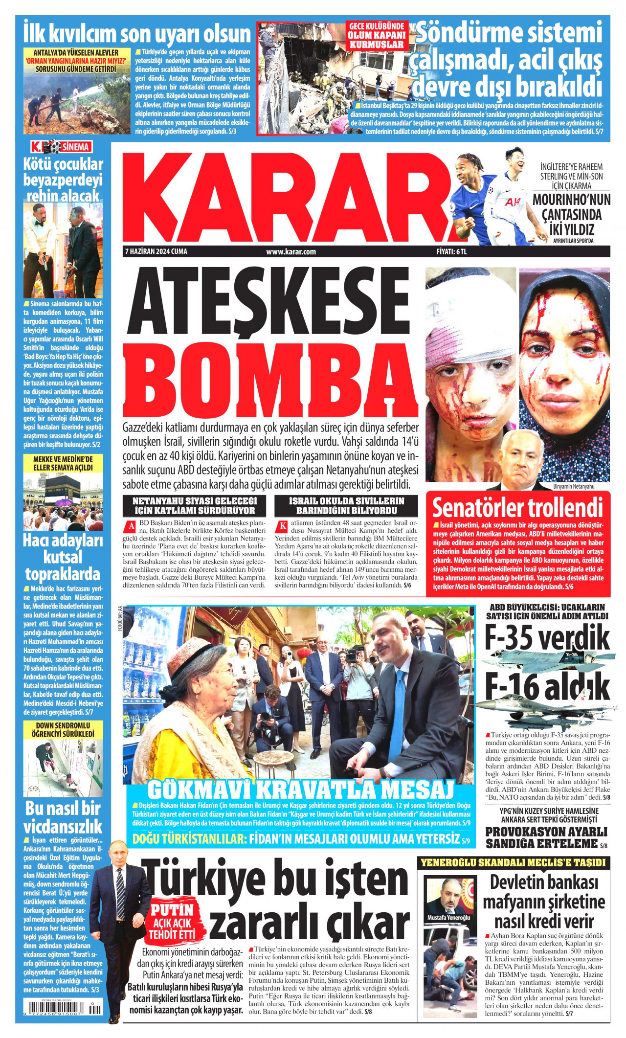 KARAR gazetesinin 7 Haziran 2024 tarihli birinci sayfası