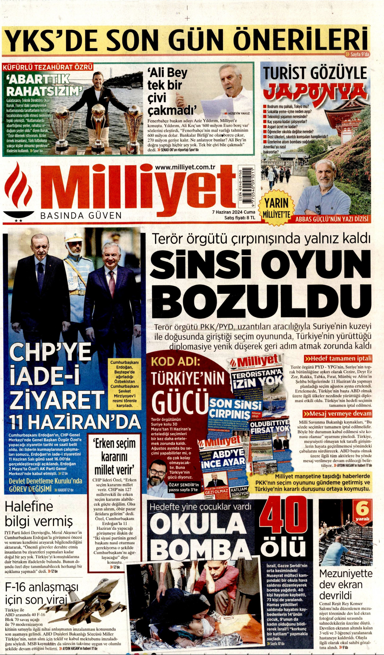 MİLLİYET gazetesinin 7 Haziran 2024 tarihli birinci sayfası