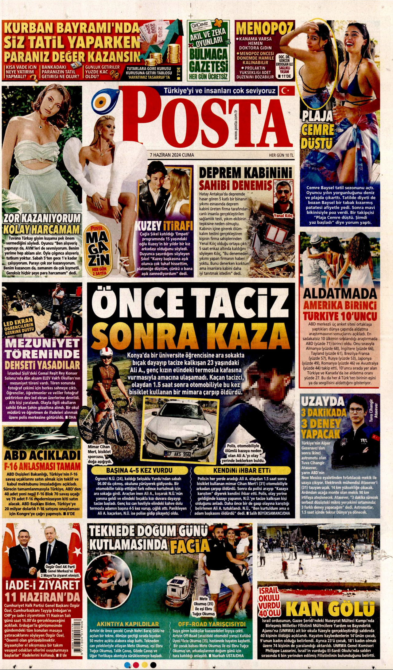 POSTA gazetesinin 7 Haziran 2024 tarihli birinci sayfası