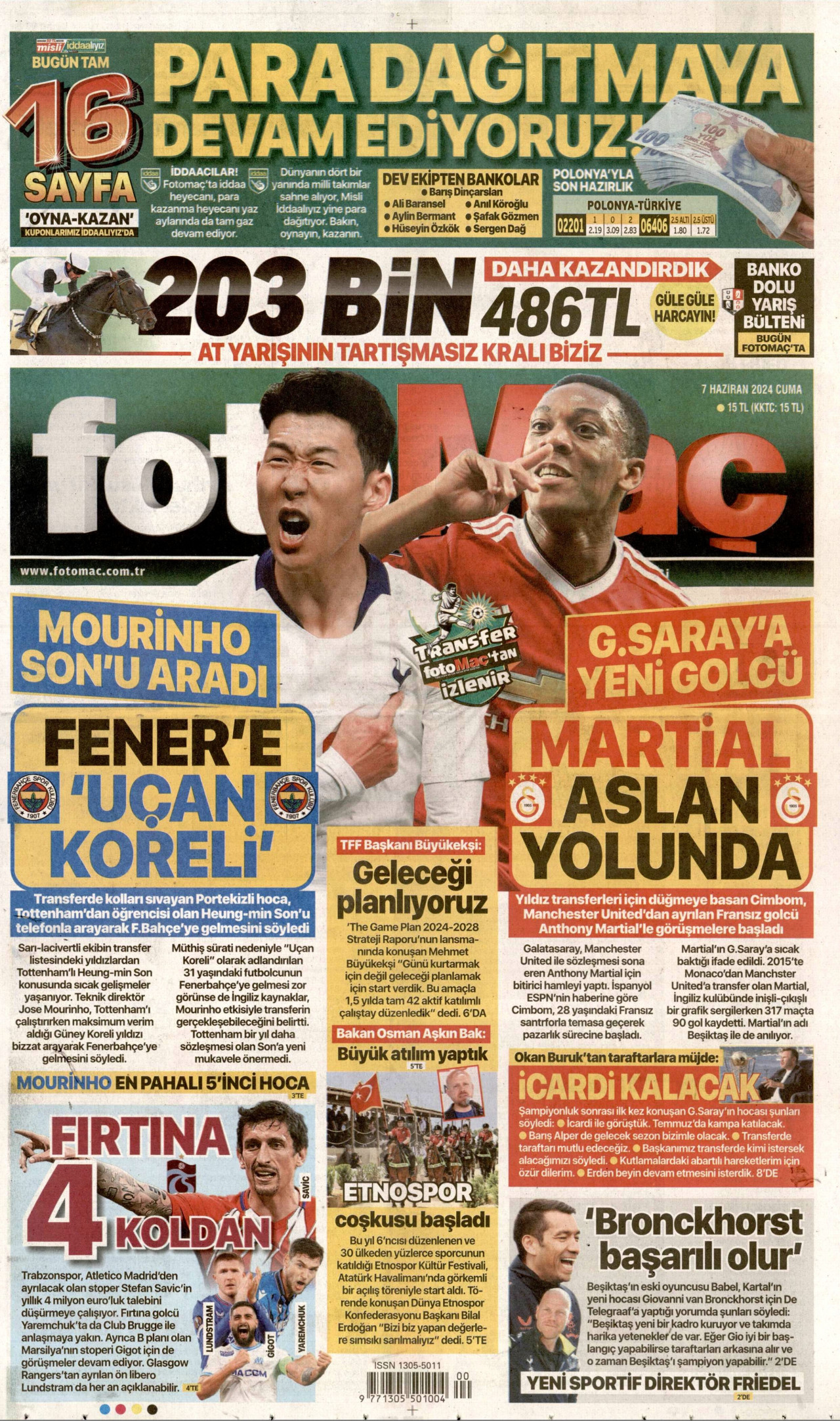 FOTOMAÇ gazetesinin 7 Haziran 2024 tarihli birinci sayfası