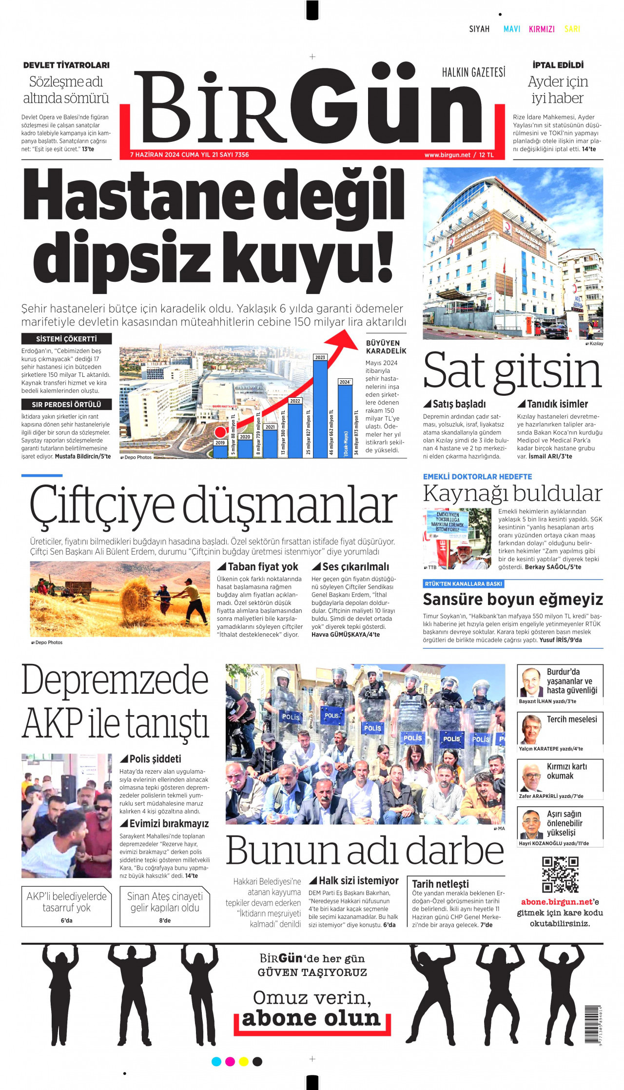 BİRGÜN gazetesinin 7 Haziran 2024 tarihli birinci sayfası