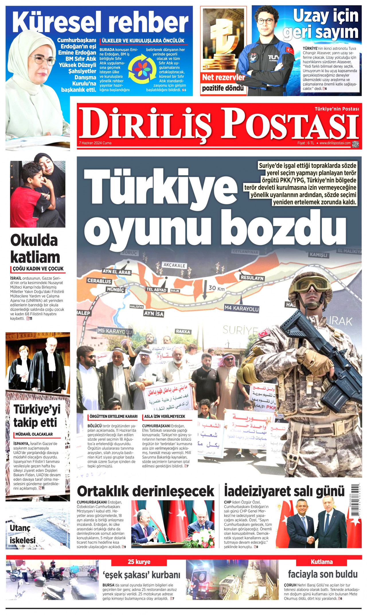DİRİLİŞ POSTASI gazetesinin 7 Haziran 2024 tarihli birinci sayfası