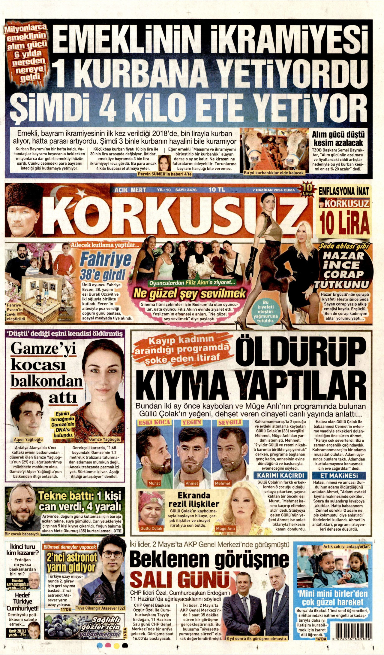 KORKUSUZ gazetesinin 7 Haziran 2024 tarihli birinci sayfası