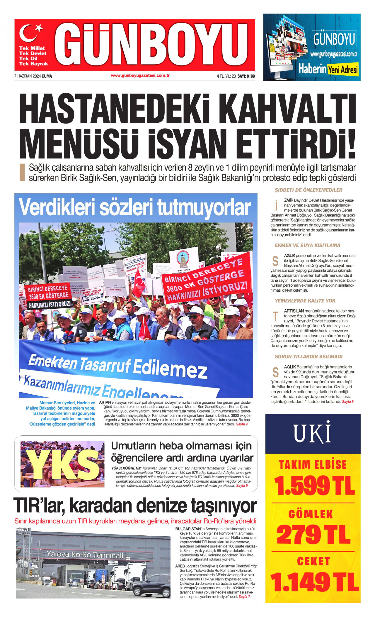 GÜNBOYU gazetesinin 7 Haziran 2024 tarihli birinci sayfası