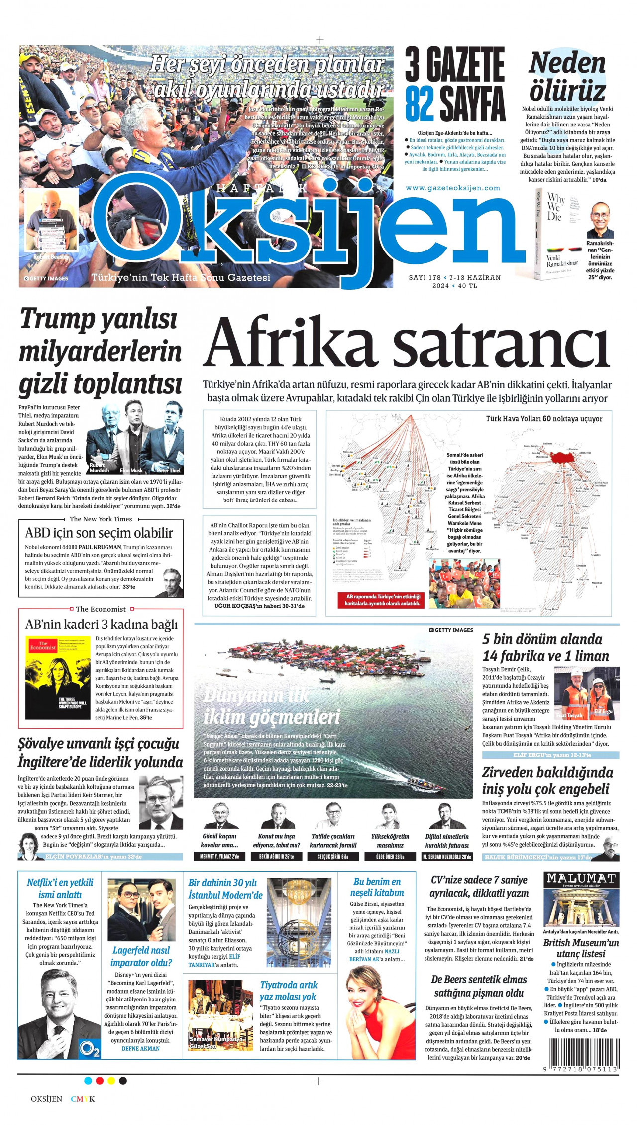 OKSİJEN gazetesinin 7 Haziran 2024 tarihli birinci sayfası