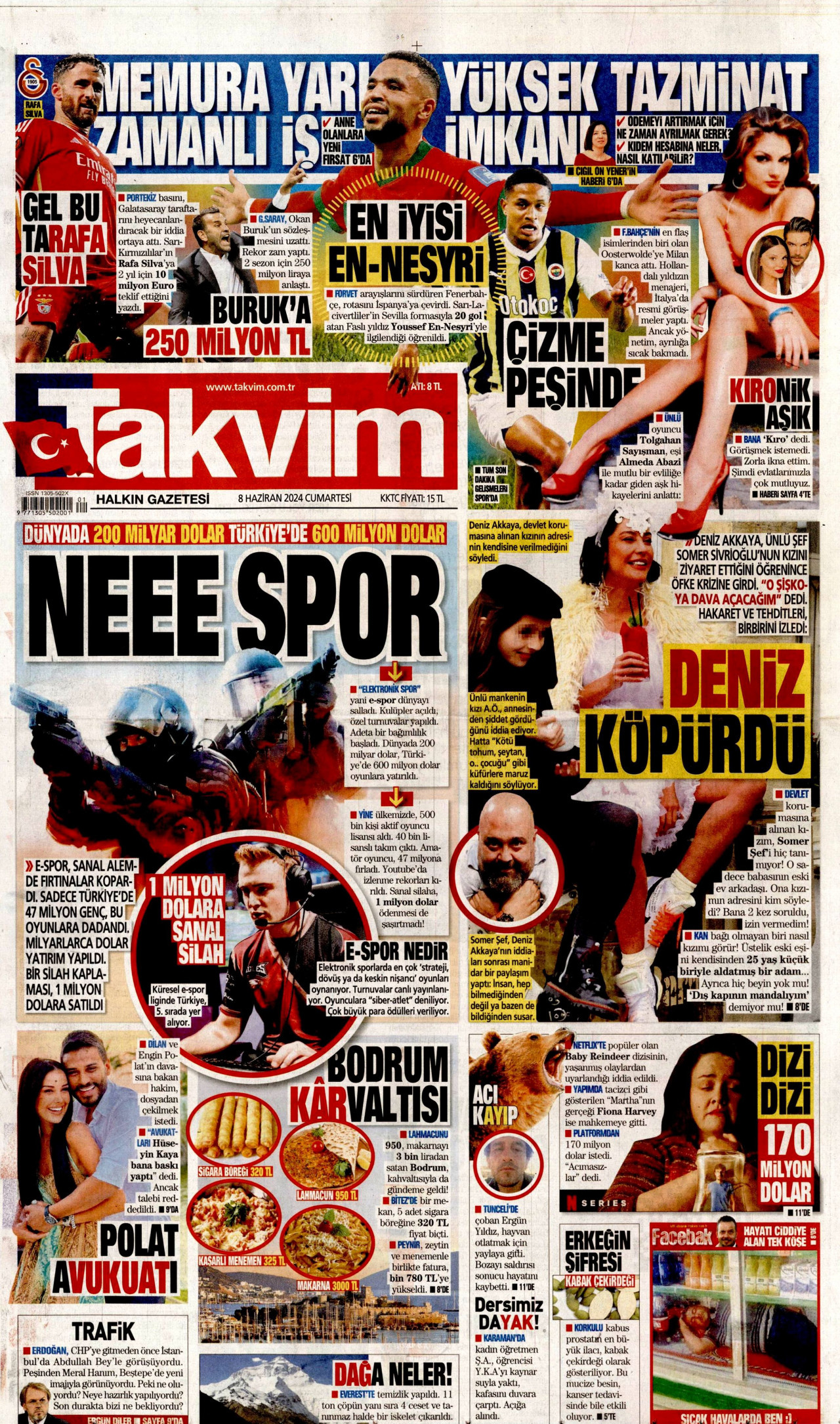 TAKVİM gazetesinin 8 Haziran 2024 tarihli birinci sayfası