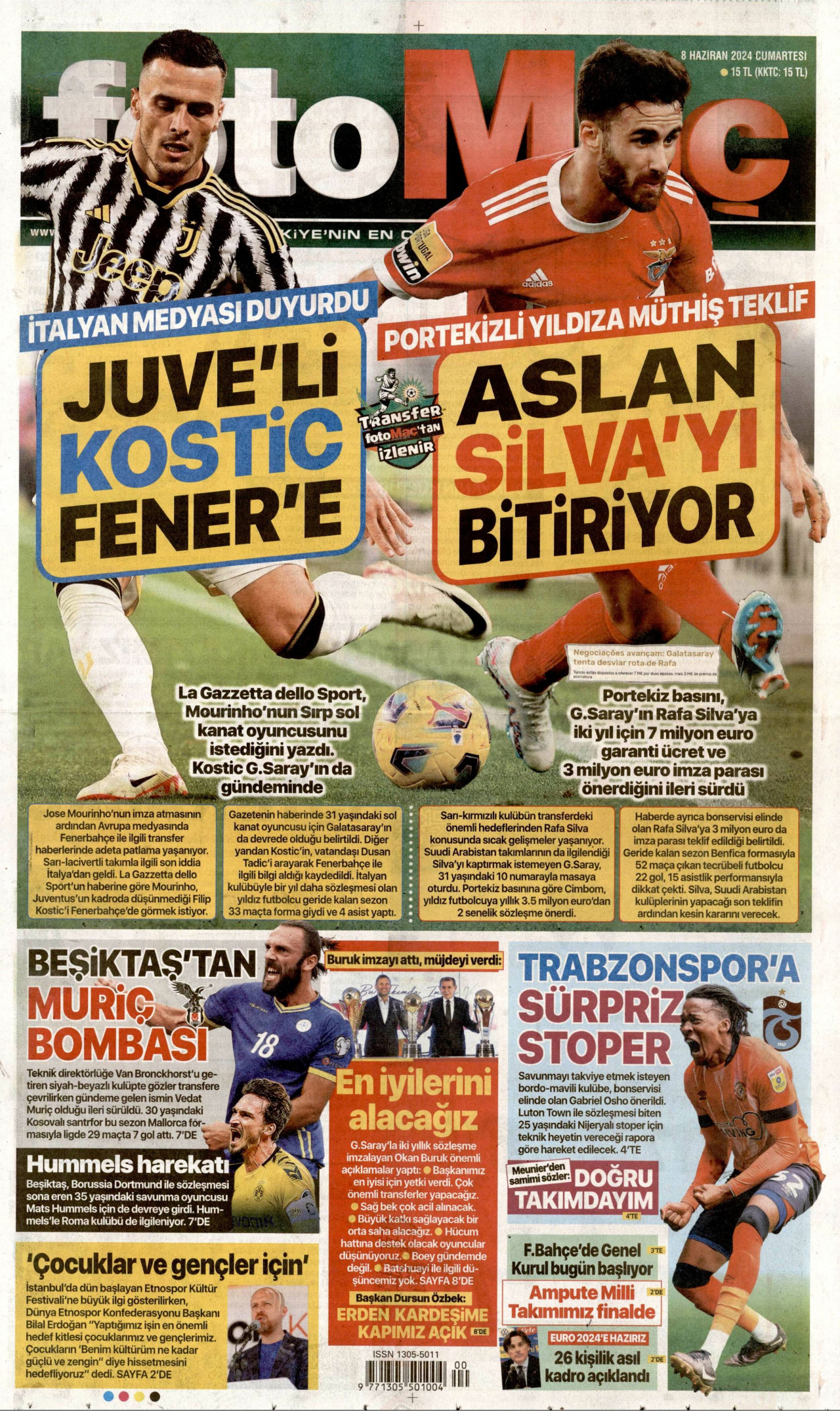 FOTOMAÇ gazetesinin 8 Haziran 2024 tarihli birinci sayfası