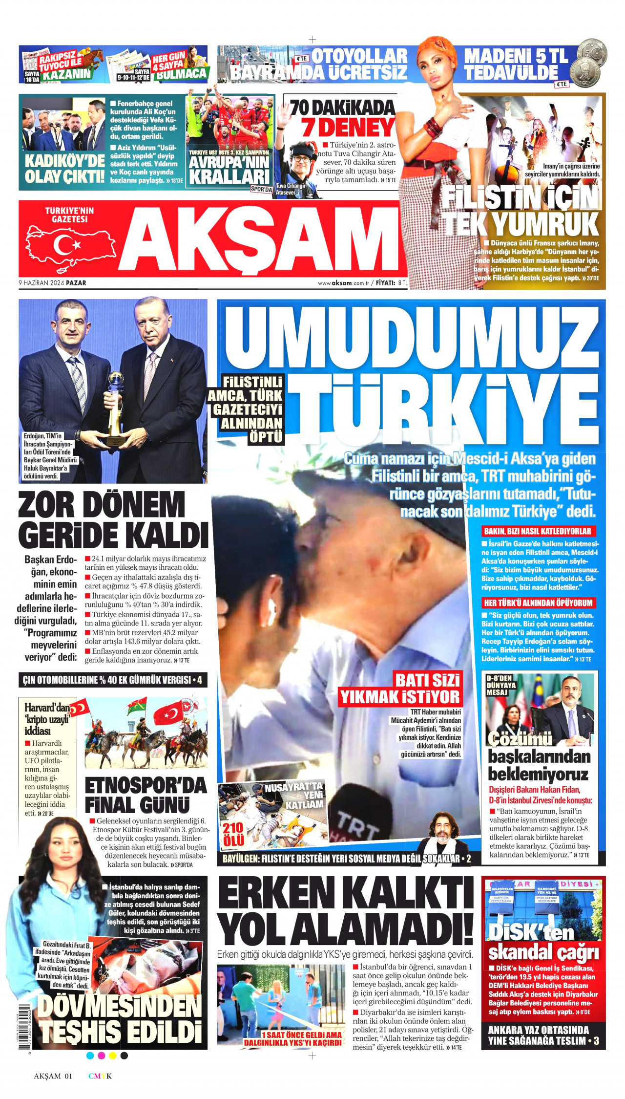 AKŞAM gazetesinin 9 Haziran 2024 tarihli birinci sayfası