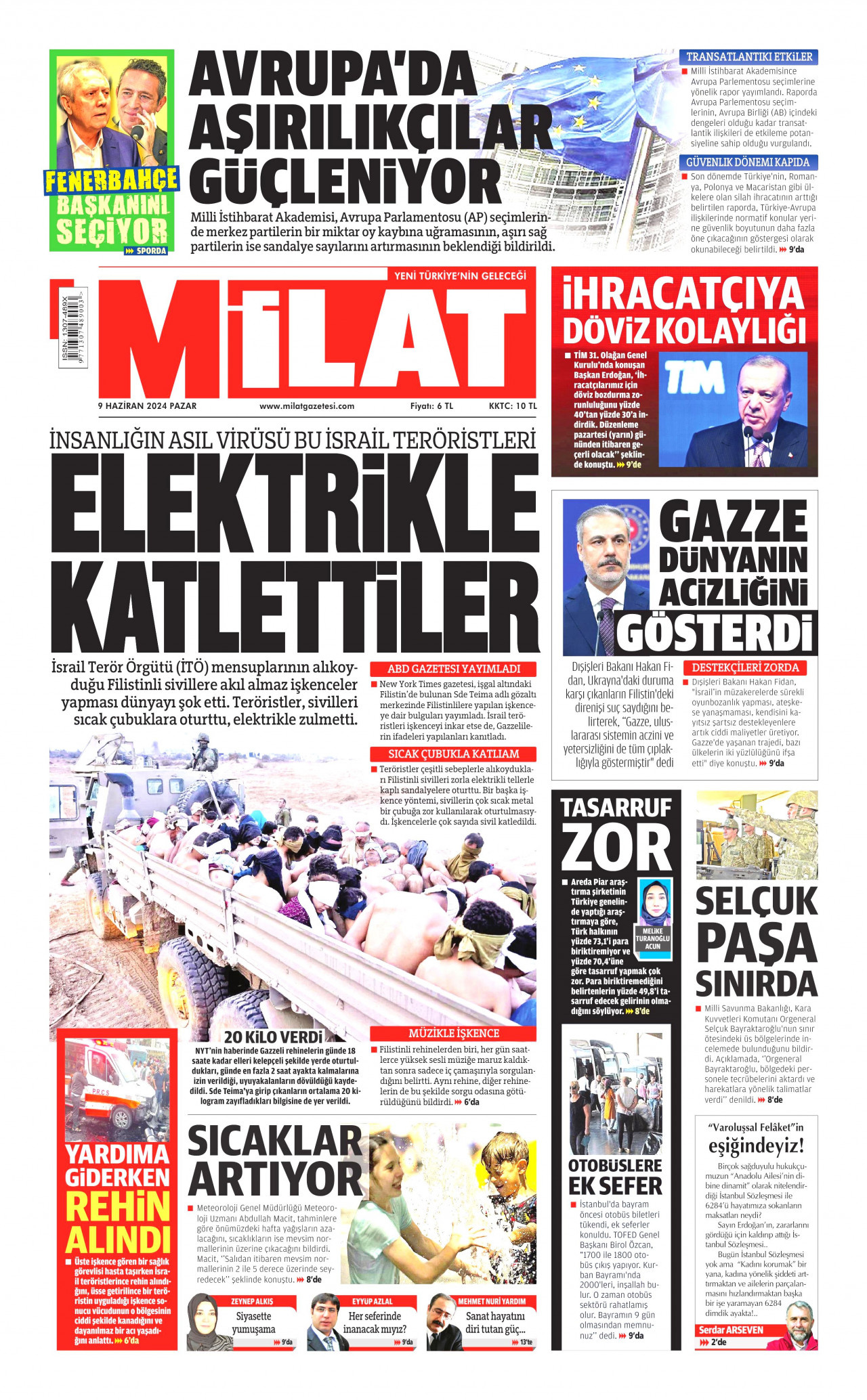 MİLAT gazetesinin 9 Haziran 2024 tarihli birinci sayfası