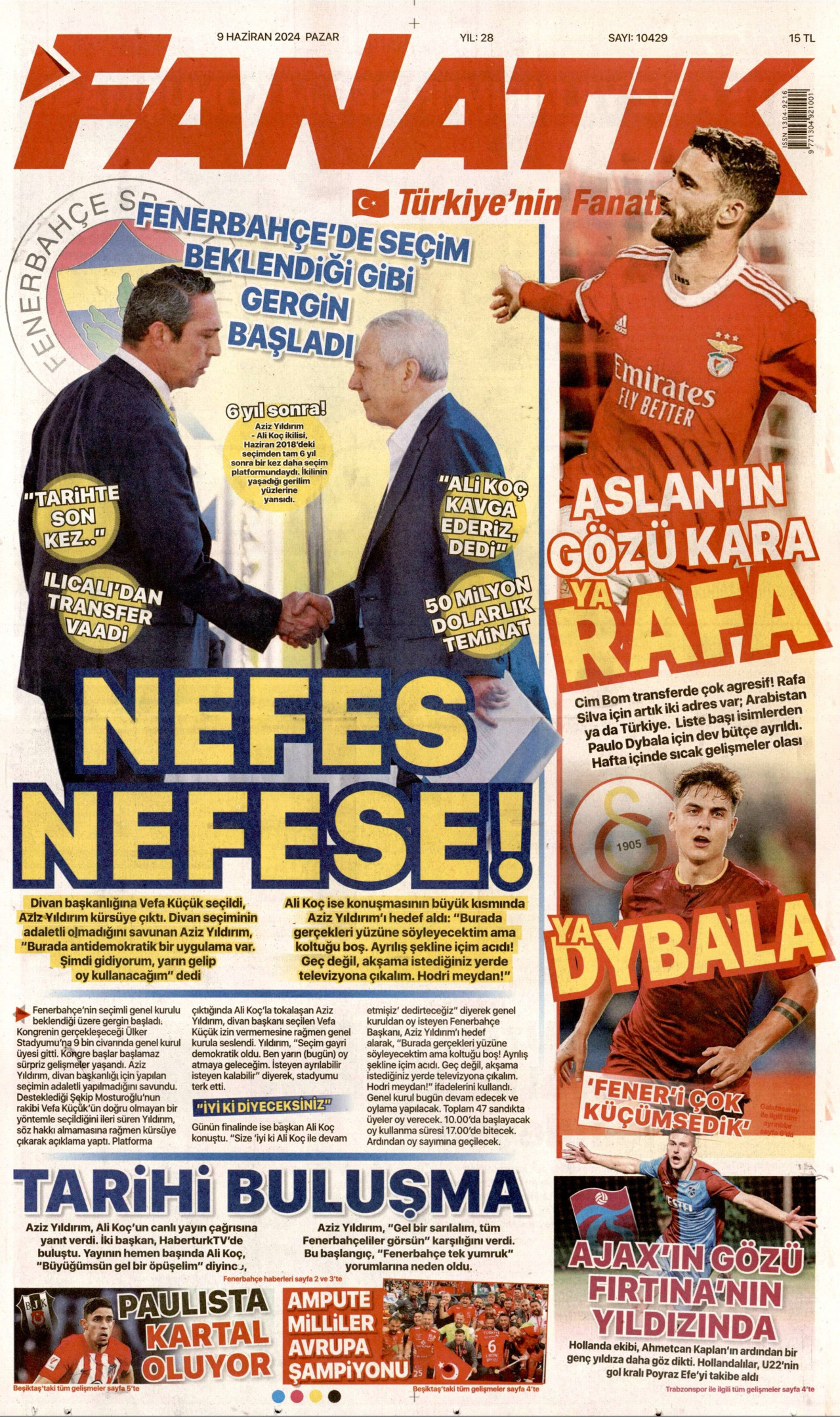 FANATİK gazetesinin 9 Haziran 2024 tarihli birinci sayfası
