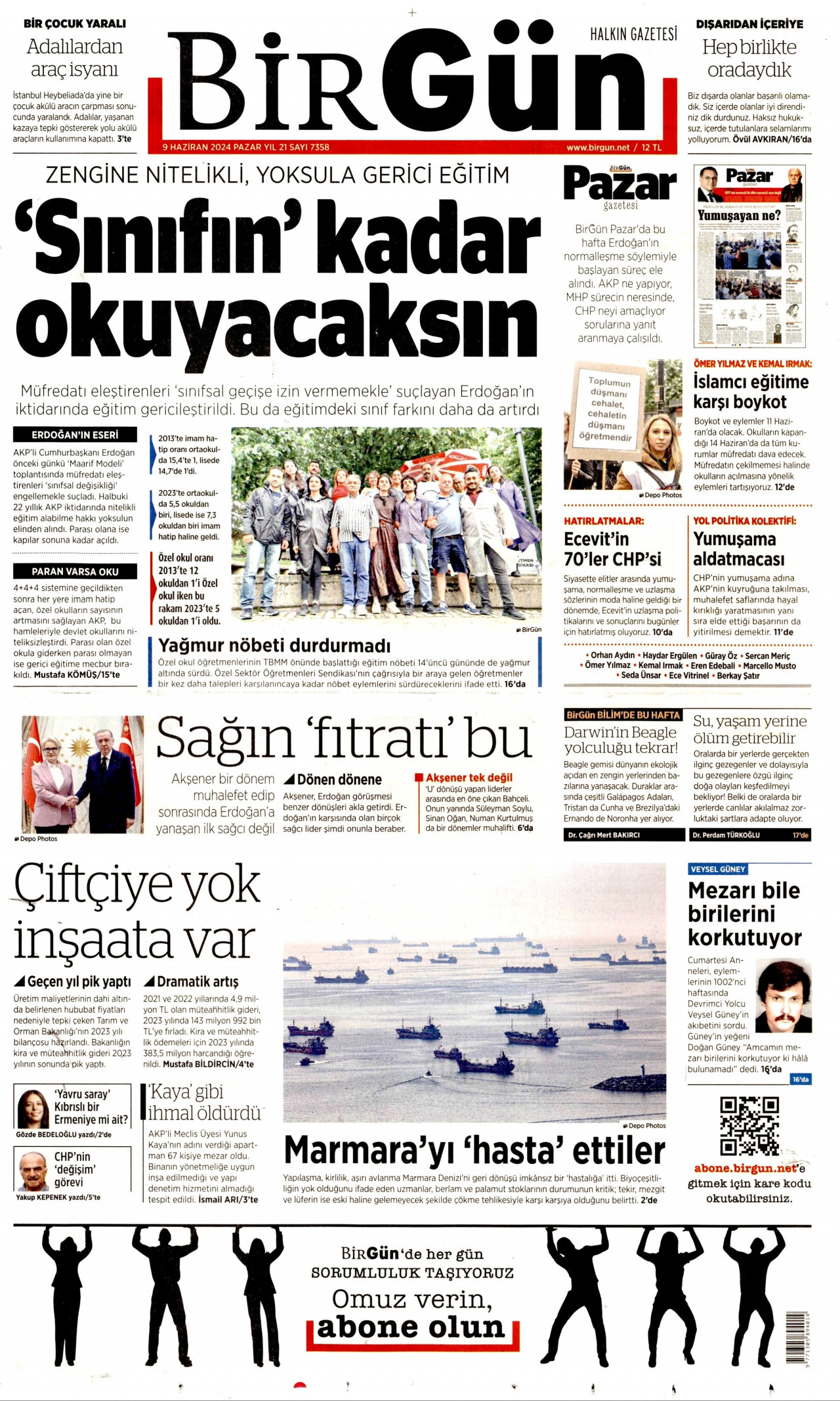 BİRGÜN gazetesinin 9 Haziran 2024 tarihli birinci sayfası
