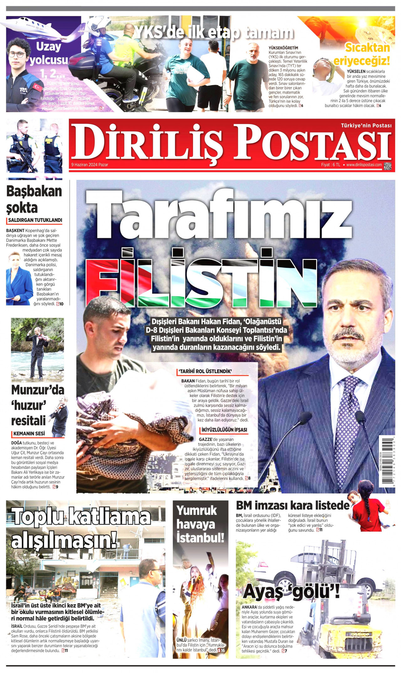 DİRİLİŞ POSTASI gazetesinin 9 Haziran 2024 tarihli birinci sayfası