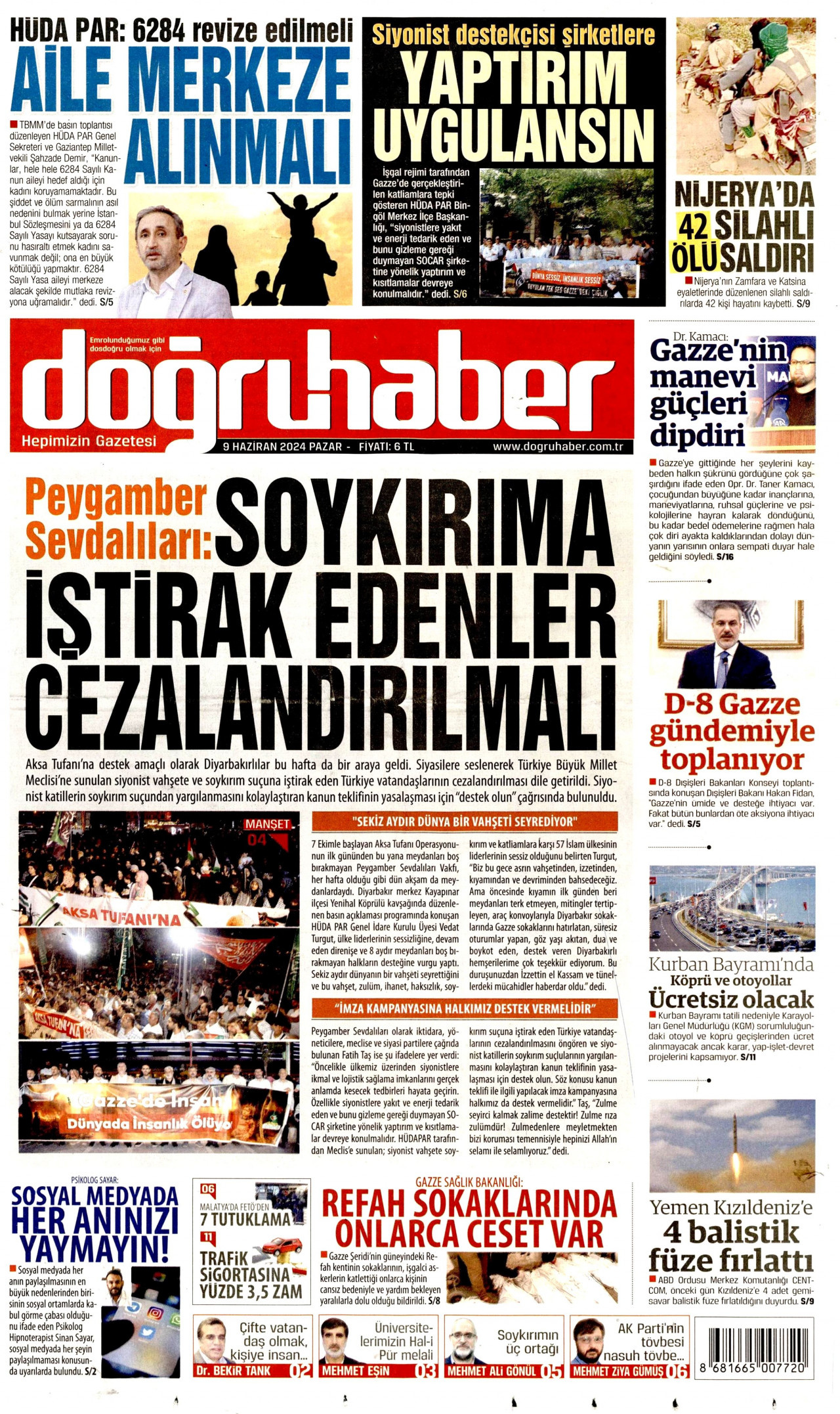 DOĞRU HABER gazetesinin 9 Haziran 2024 tarihli birinci sayfası