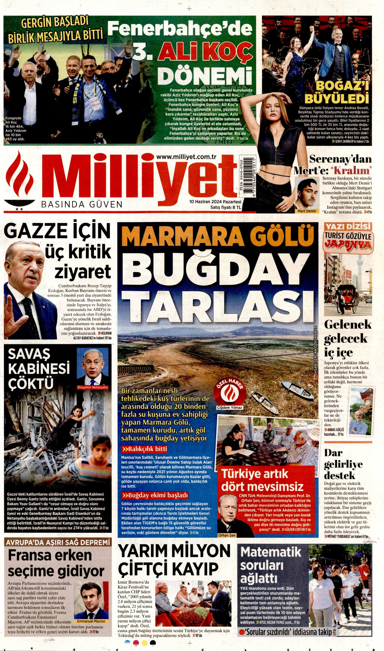 MİLLİYET gazetesinin 10 Haziran 2024 tarihli birinci sayfası