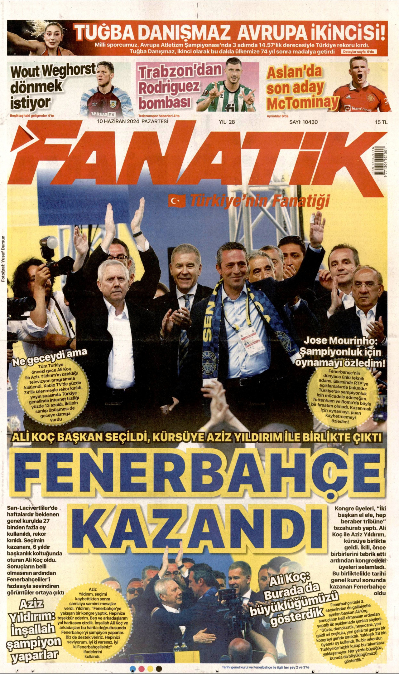 FANATİK gazetesinin 10 Haziran 2024 tarihli birinci sayfası