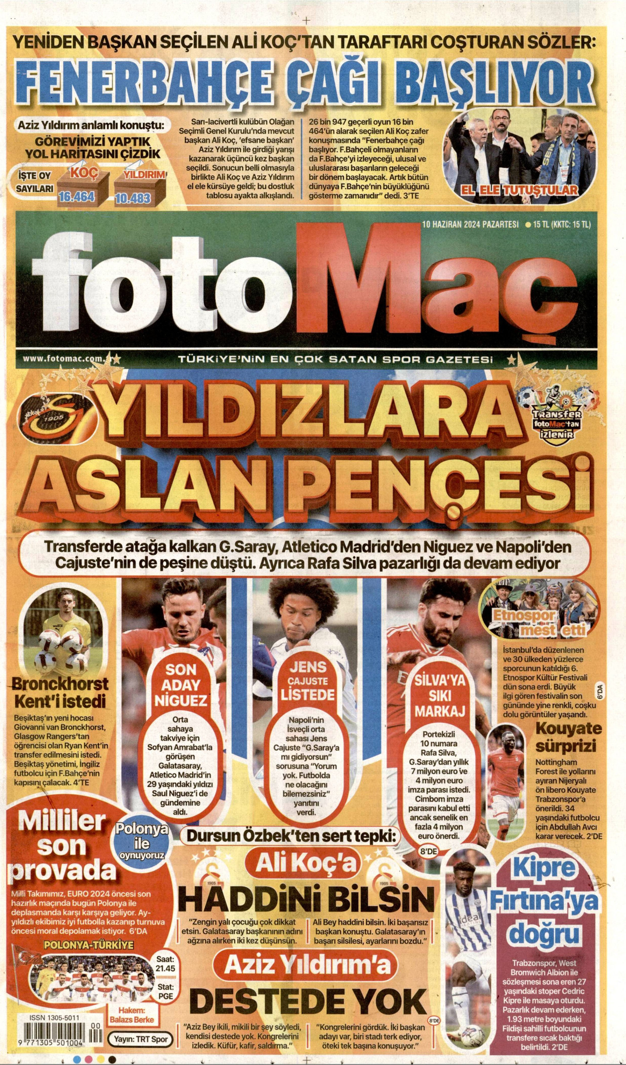 FOTOMAÇ gazetesinin 10 Haziran 2024 tarihli birinci sayfası