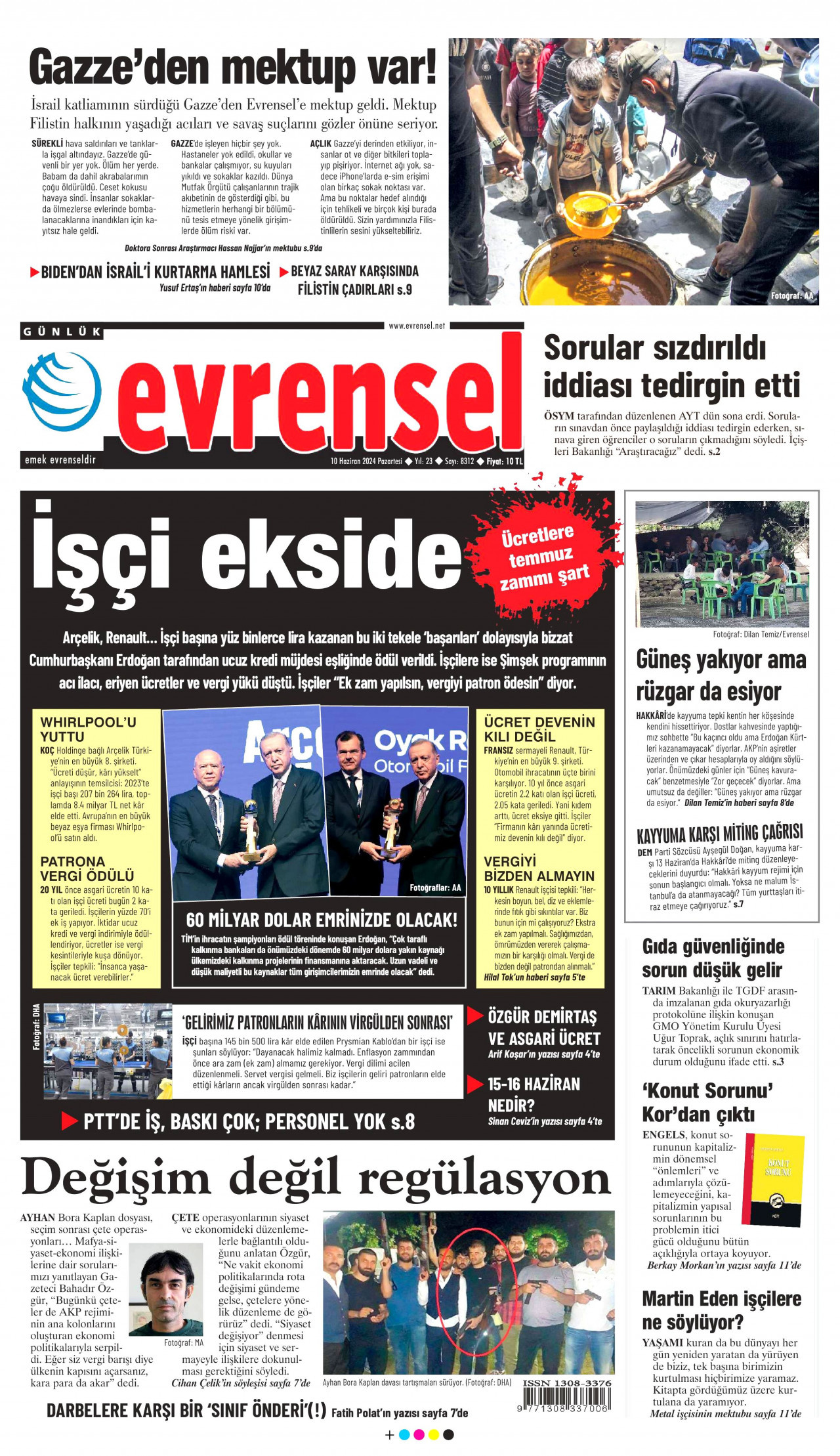 EVRENSEL gazetesinin 10 Haziran 2024 tarihli birinci sayfası