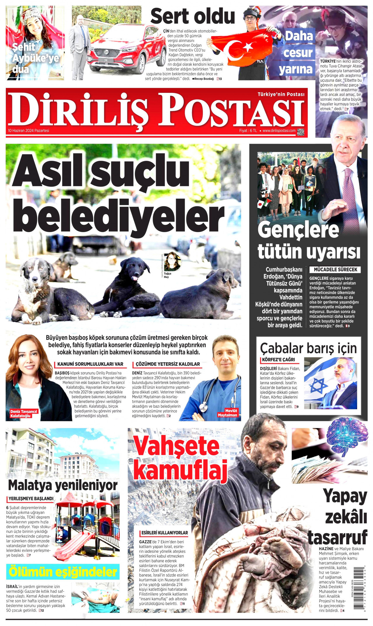 DİRİLİŞ POSTASI gazetesinin 10 Haziran 2024 tarihli birinci sayfası