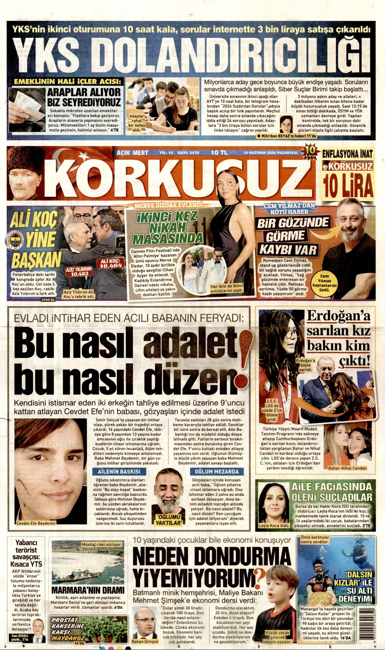 KORKUSUZ gazetesinin 10 Haziran 2024 tarihli birinci sayfası