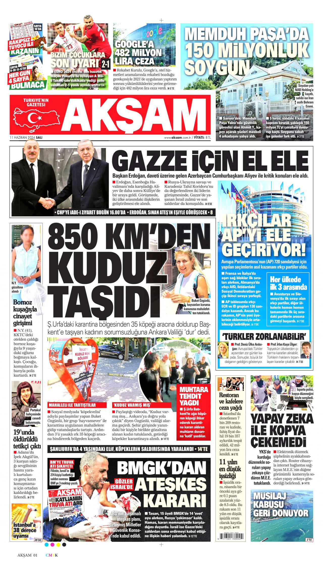 AKŞAM gazetesinin 11 Haziran 2024 tarihli birinci sayfası