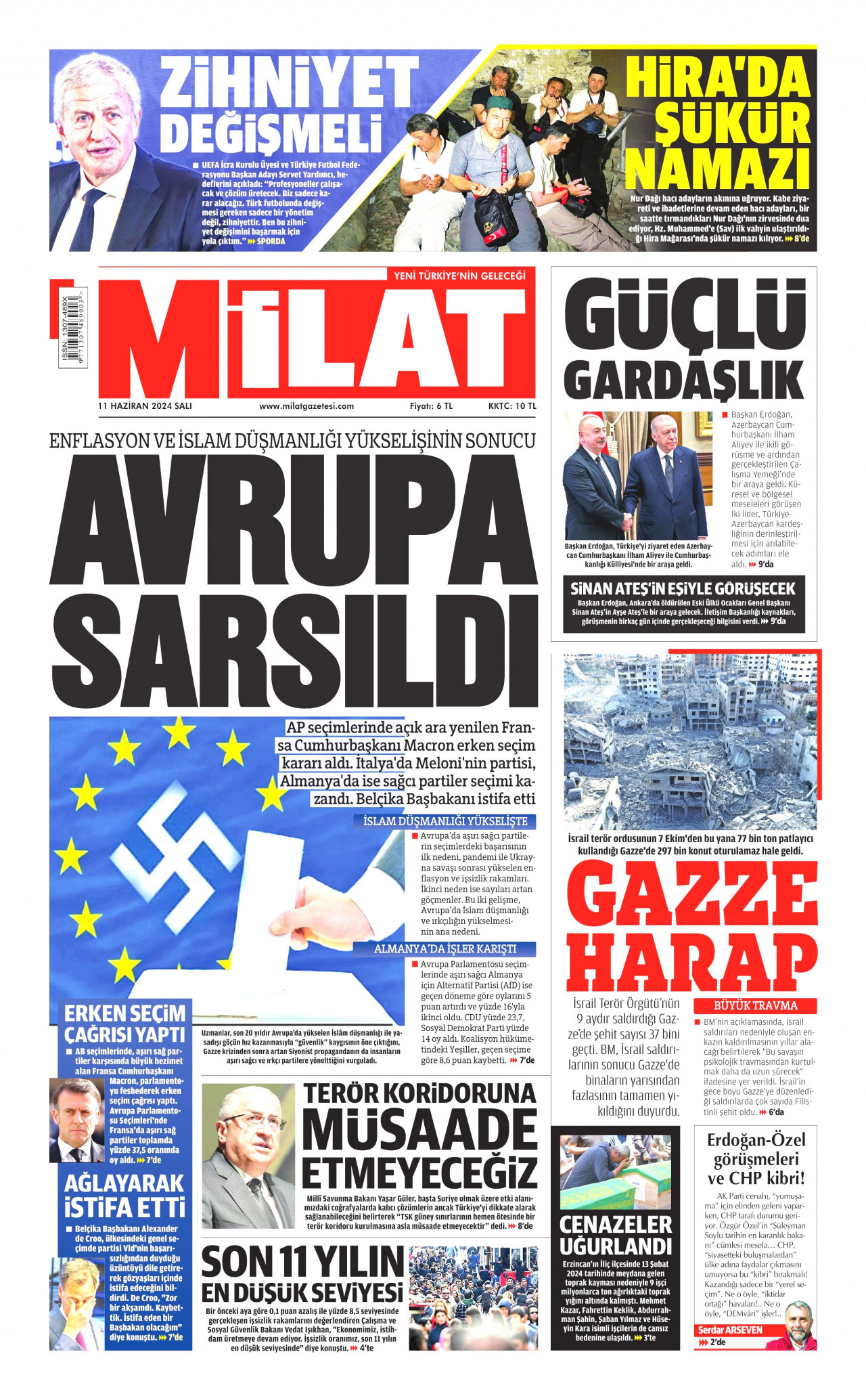 MİLAT gazetesinin 11 Haziran 2024 tarihli birinci sayfası