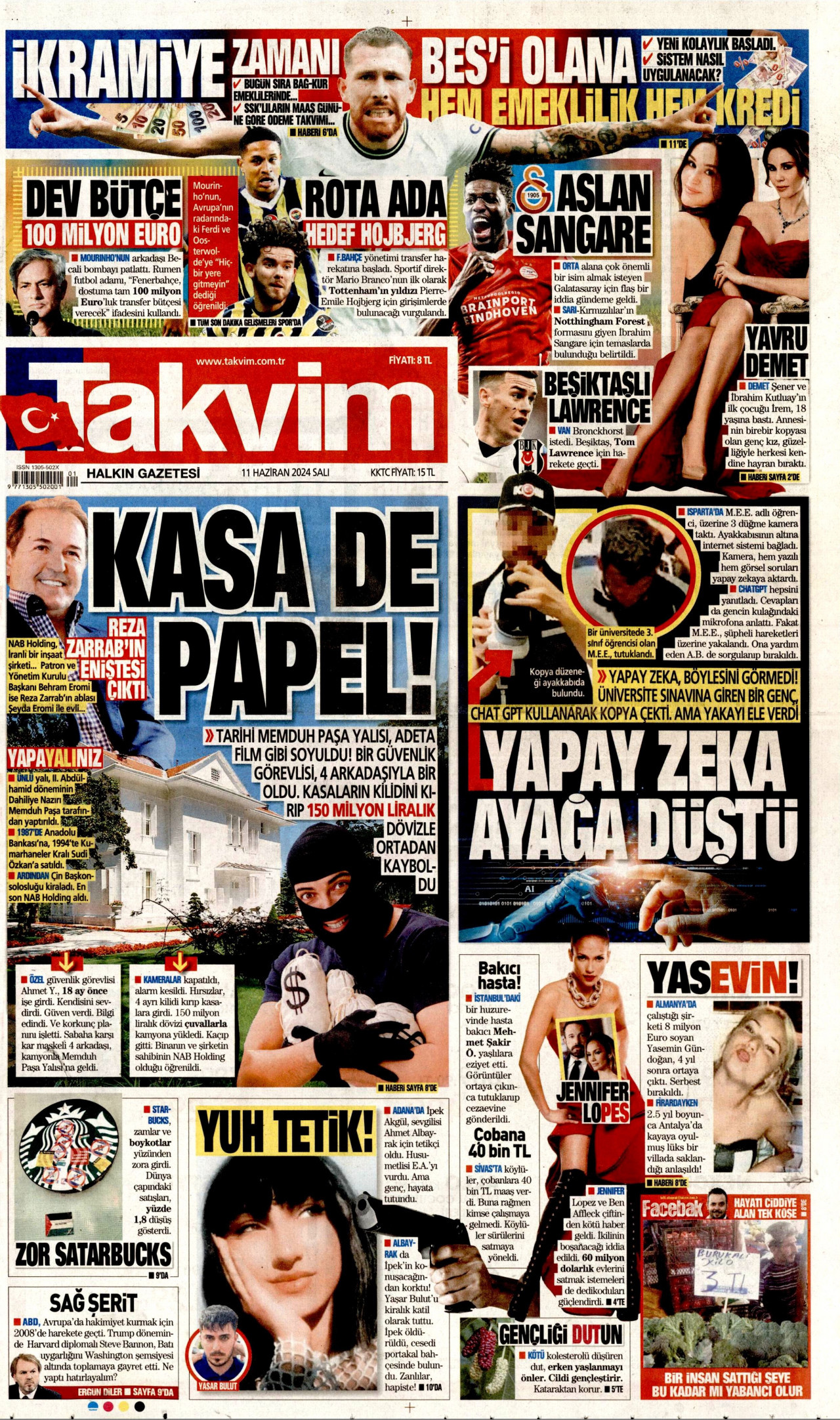 TAKVİM gazetesinin 11 Haziran 2024 tarihli birinci sayfası