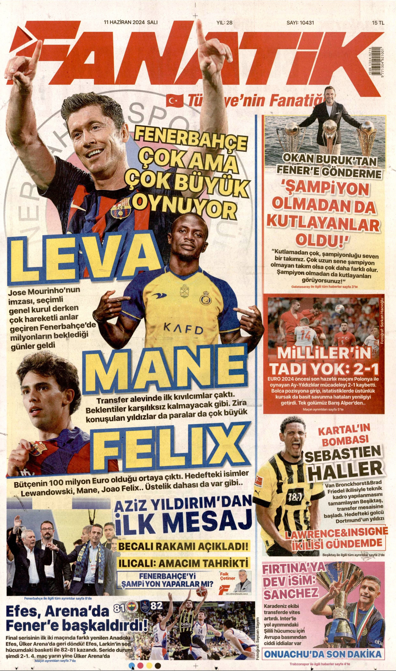 FANATİK gazetesinin 11 Haziran 2024 tarihli birinci sayfası