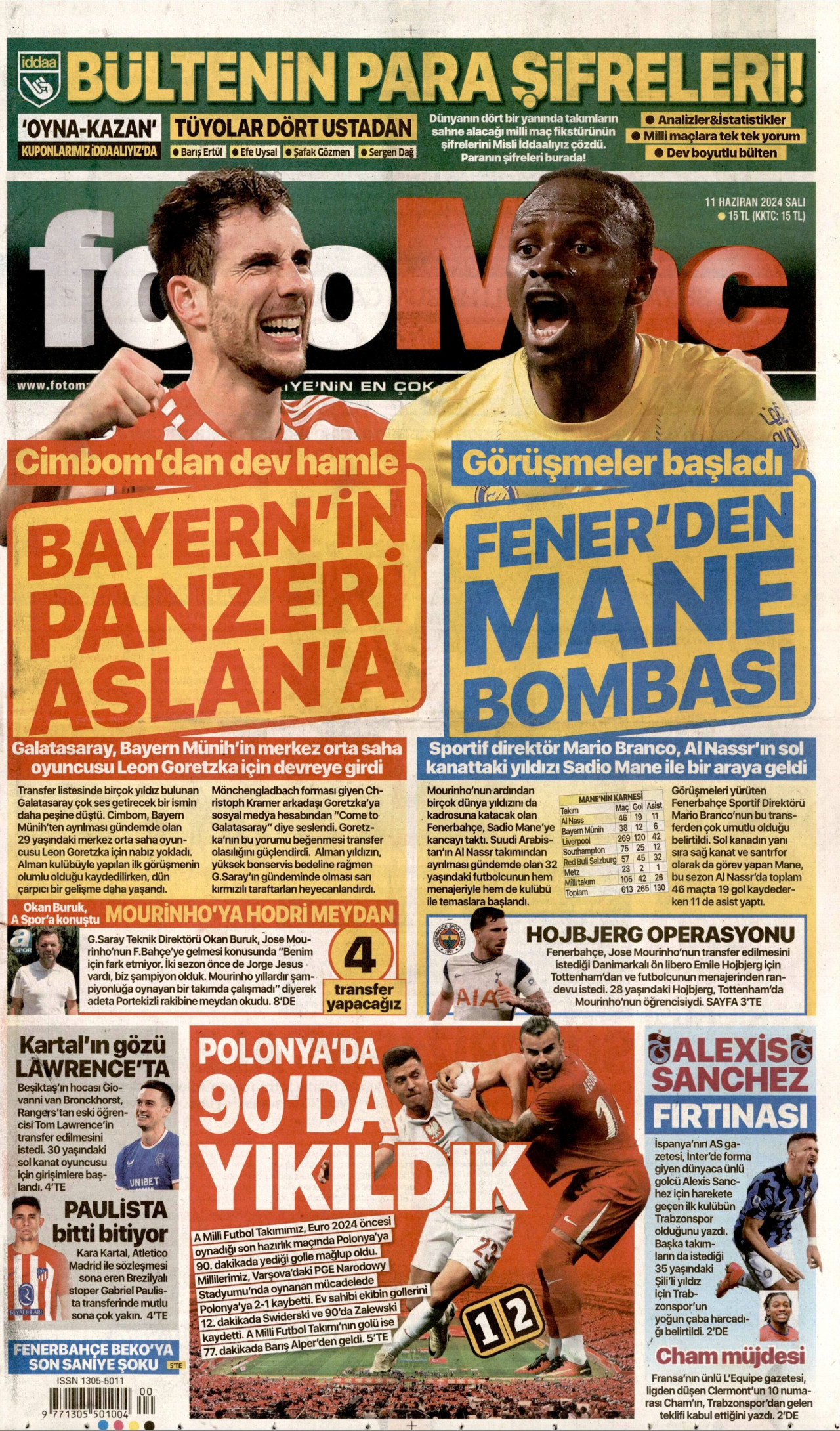 FOTOMAÇ gazetesinin 11 Haziran 2024 tarihli birinci sayfası