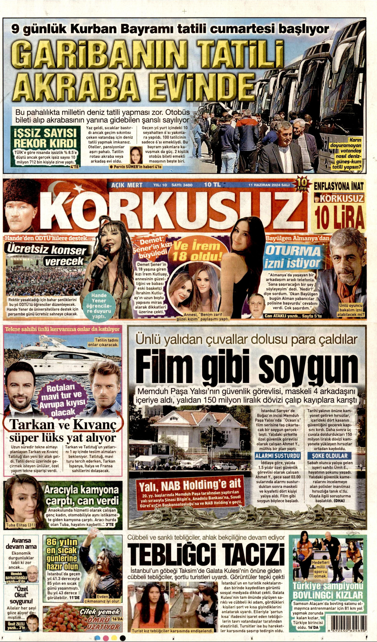 KORKUSUZ gazetesinin 11 Haziran 2024 tarihli birinci sayfası