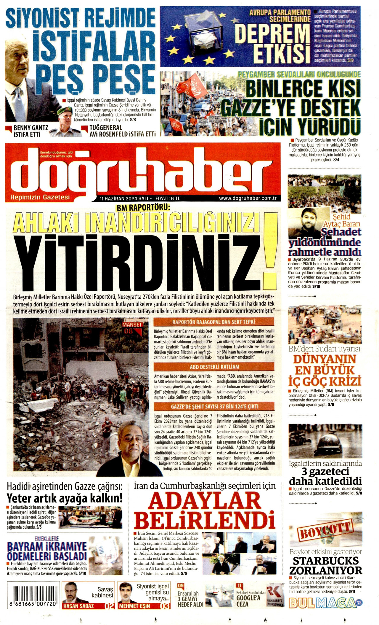 DOĞRU HABER gazetesinin 11 Haziran 2024 tarihli birinci sayfası