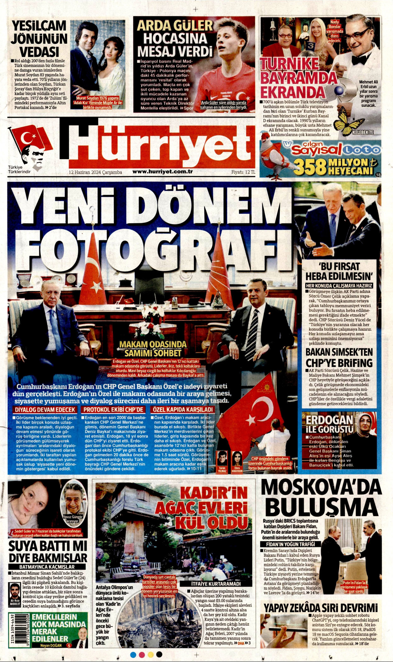 HÜRRİYET gazetesinin 12 Haziran 2024 tarihli birinci sayfası