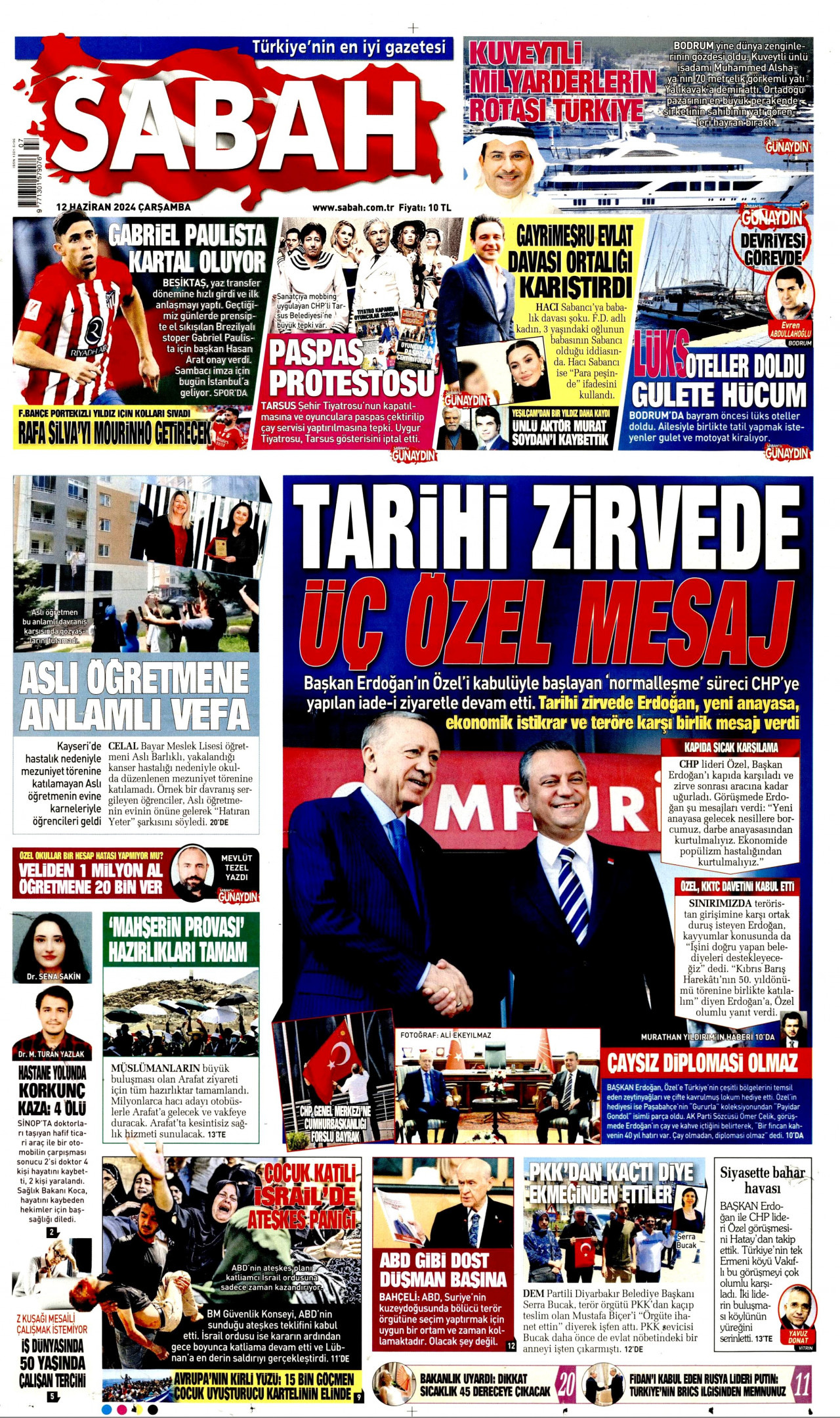SABAH gazetesinin 12 Haziran 2024 tarihli birinci sayfası