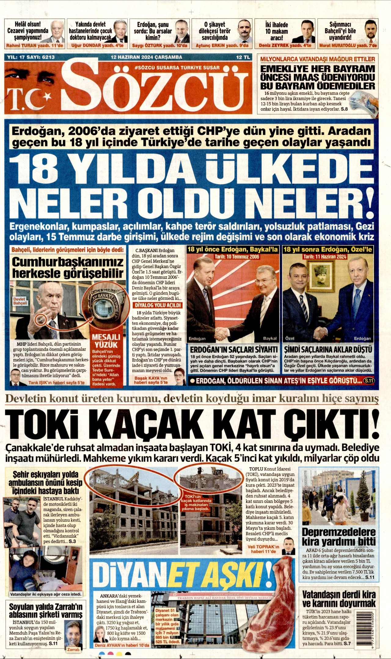 SÖZCÜ gazetesinin 12 Haziran 2024 tarihli birinci sayfası