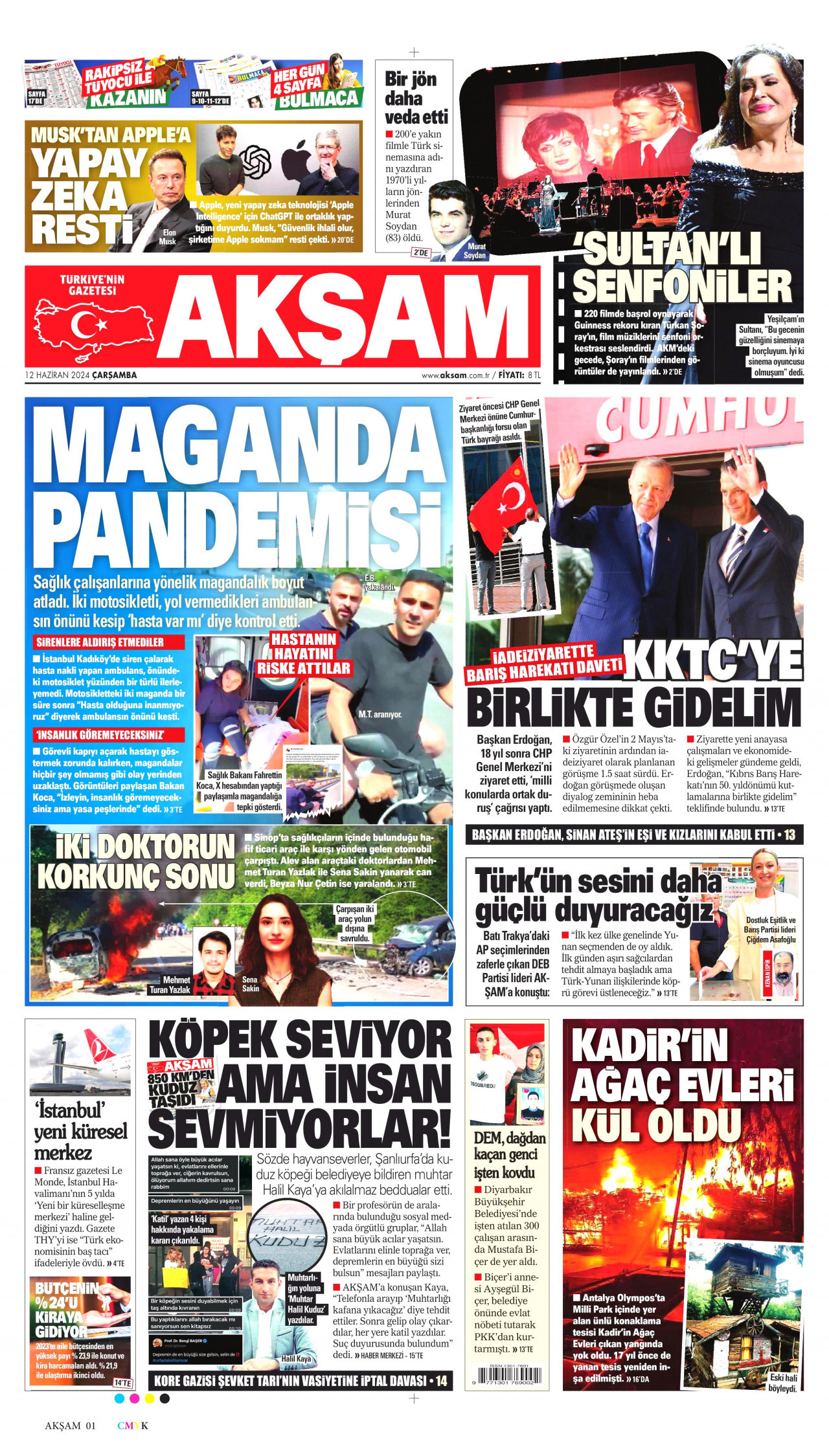 AKŞAM gazetesinin 12 Haziran 2024 tarihli birinci sayfası
