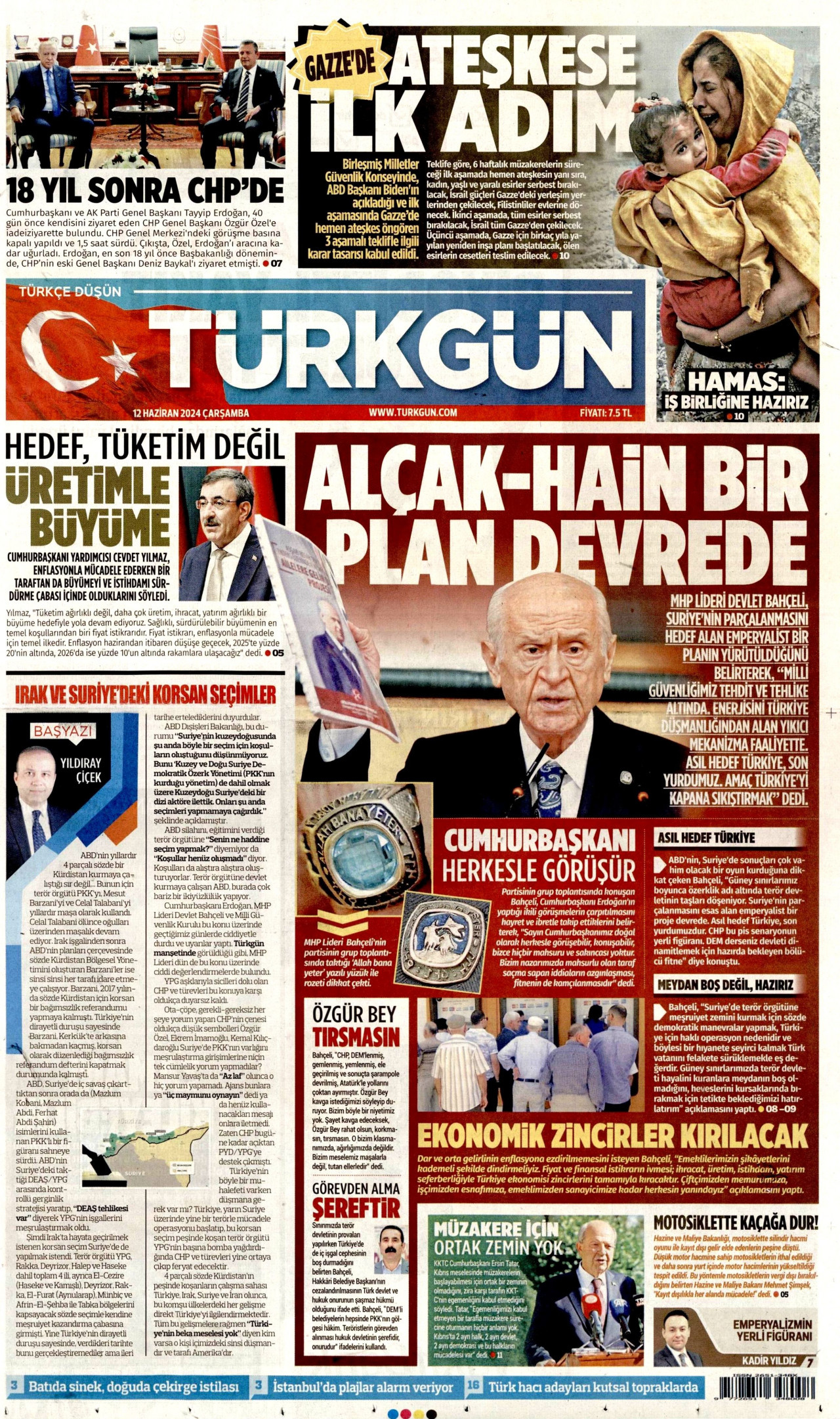 TÜRKGÜN gazetesinin 12 Haziran 2024 tarihli birinci sayfası