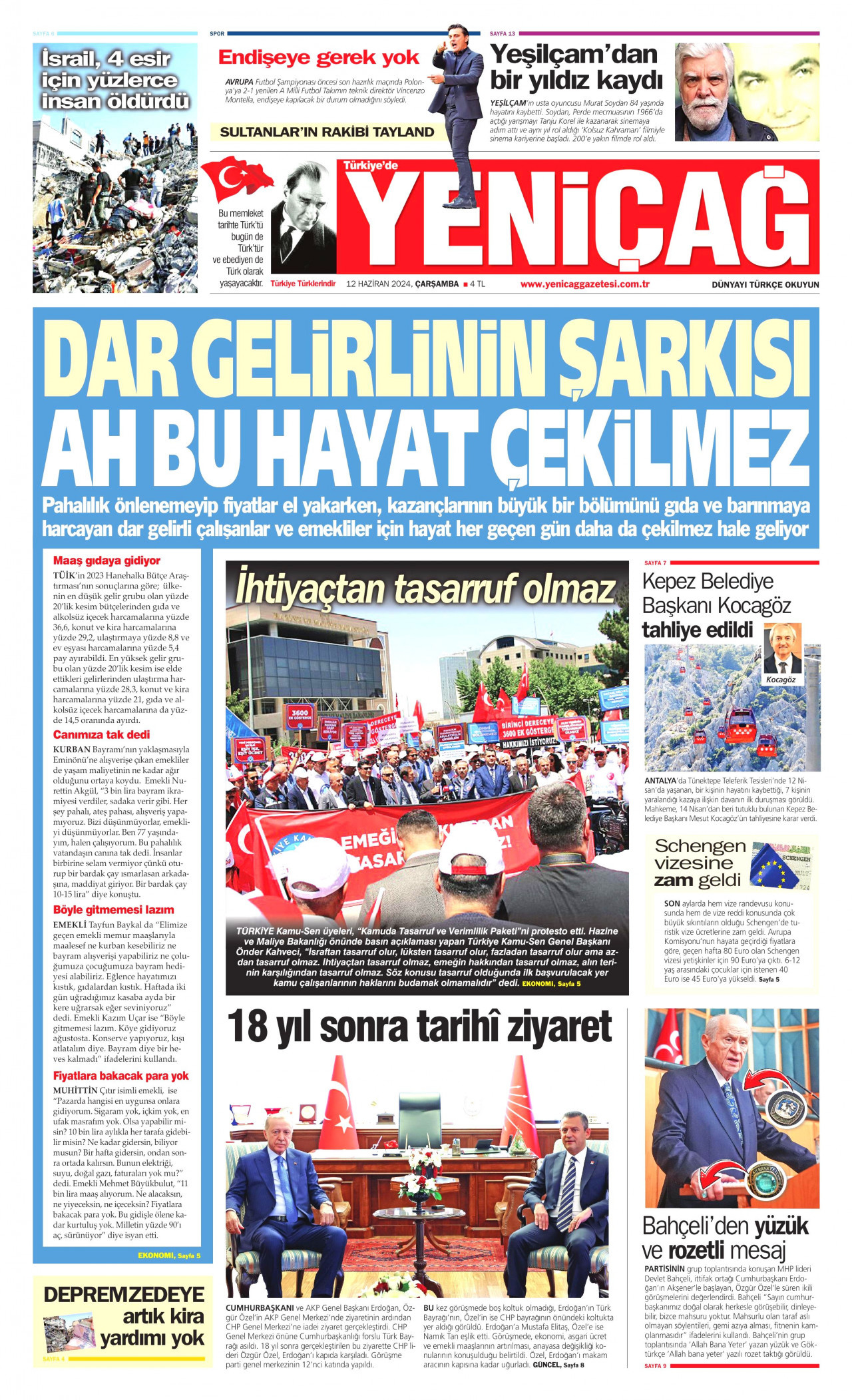 YENİÇAĞ gazetesinin 12 Haziran 2024 tarihli birinci sayfası