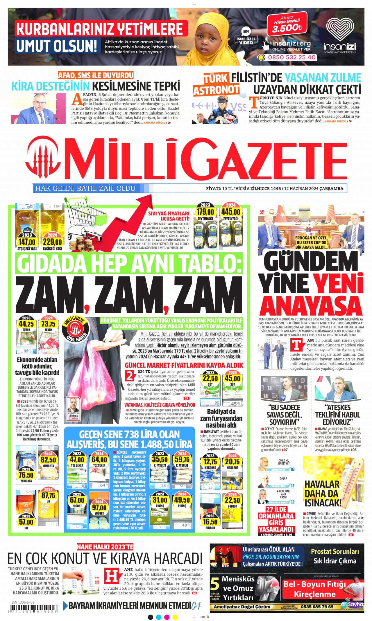 MİLLİ GAZETE gazetesinin 12 Haziran 2024 tarihli birinci sayfası