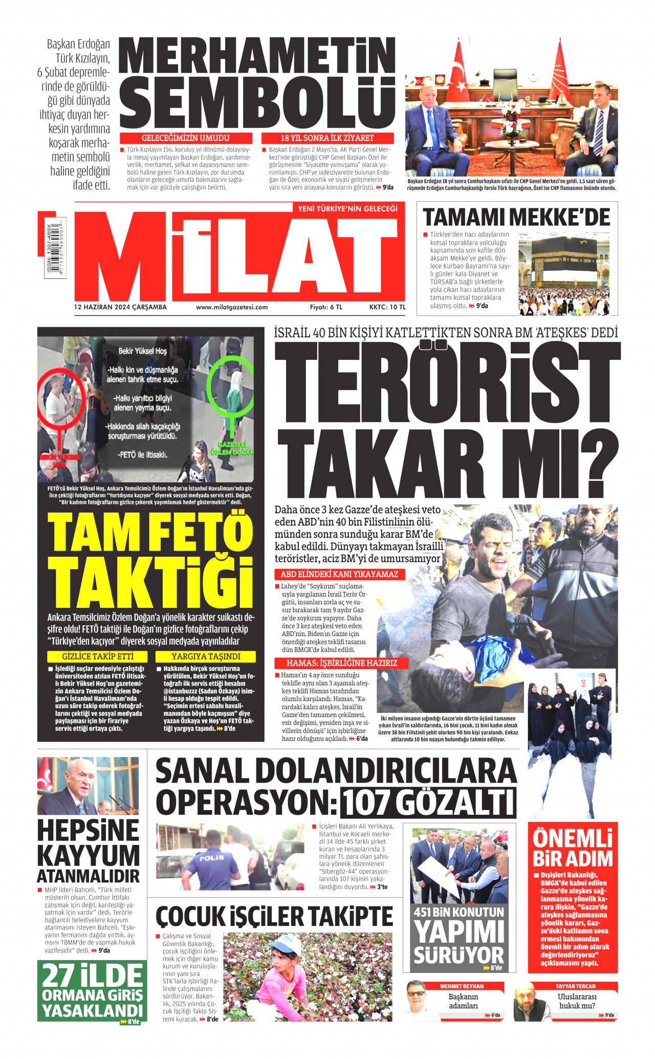 MİLAT gazetesinin 12 Haziran 2024 tarihli birinci sayfası