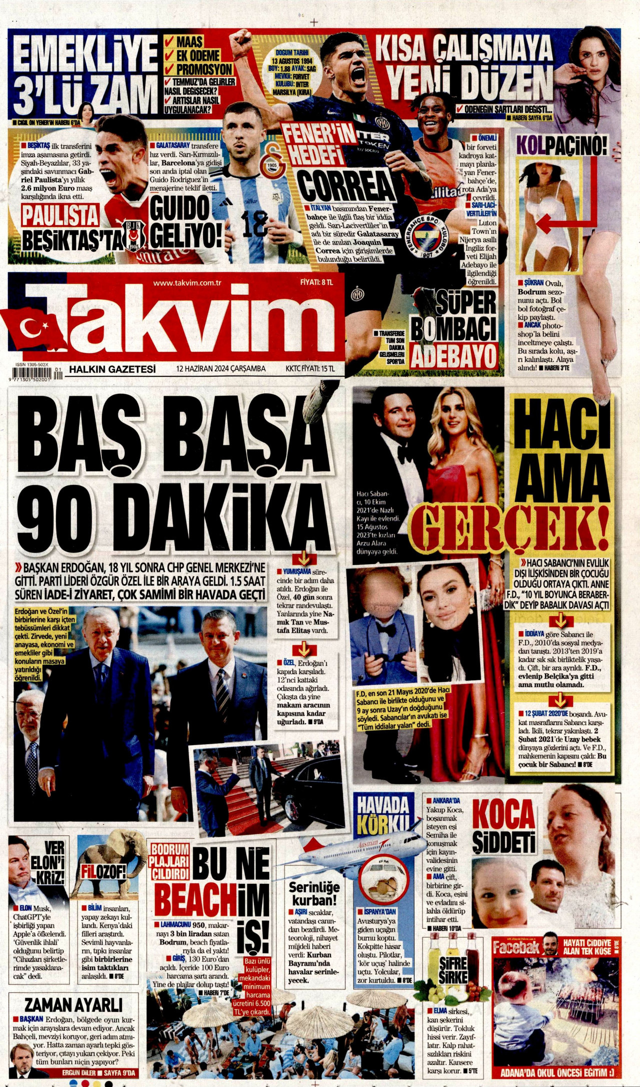 TAKVİM gazetesinin 12 Haziran 2024 tarihli birinci sayfası